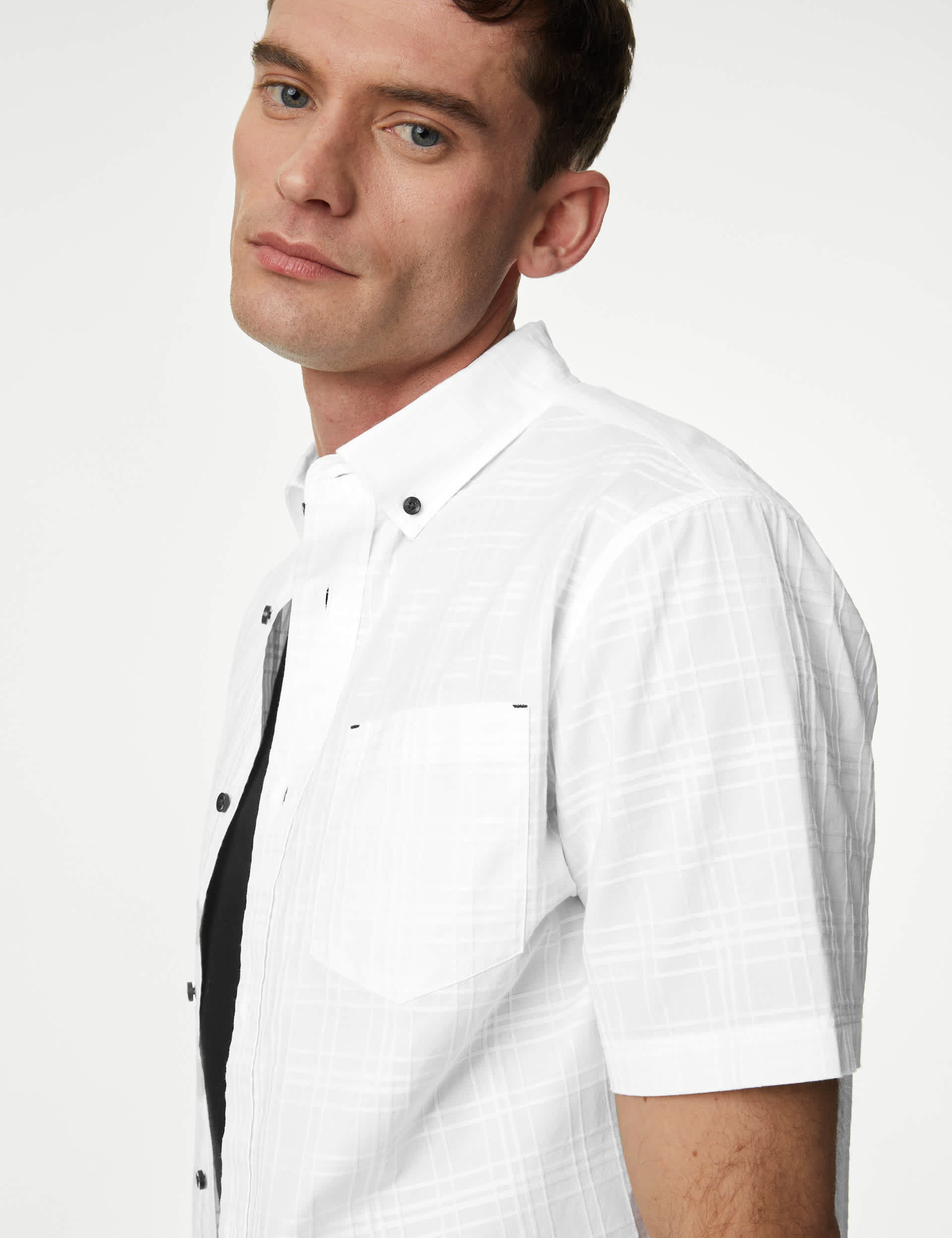 M&S Men's Easy Iron Pure Cotton Textured Check Shirt