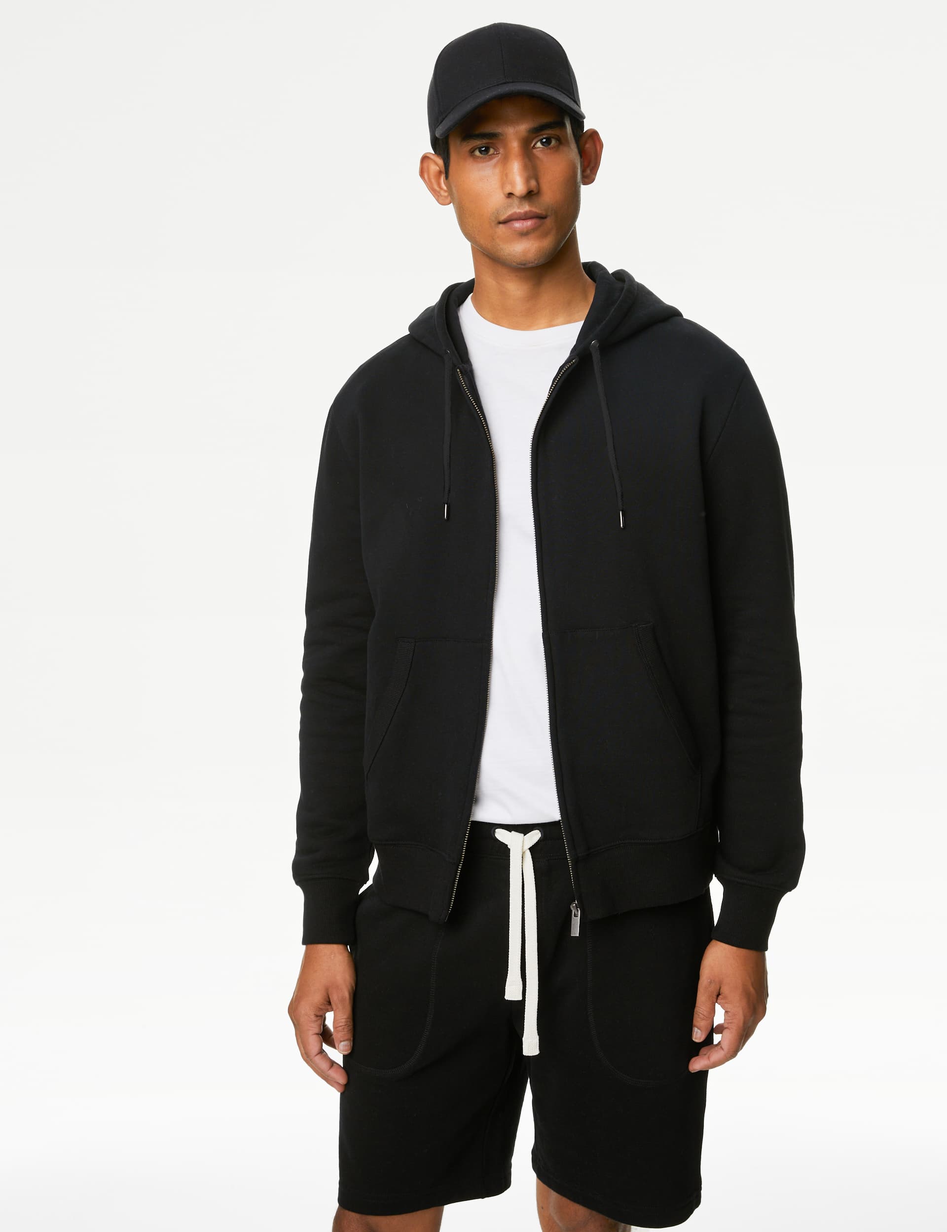 M&S Men's Pure Cotton Hoodie - LSTD - Black, Black,Dark Navy,Grey Marl