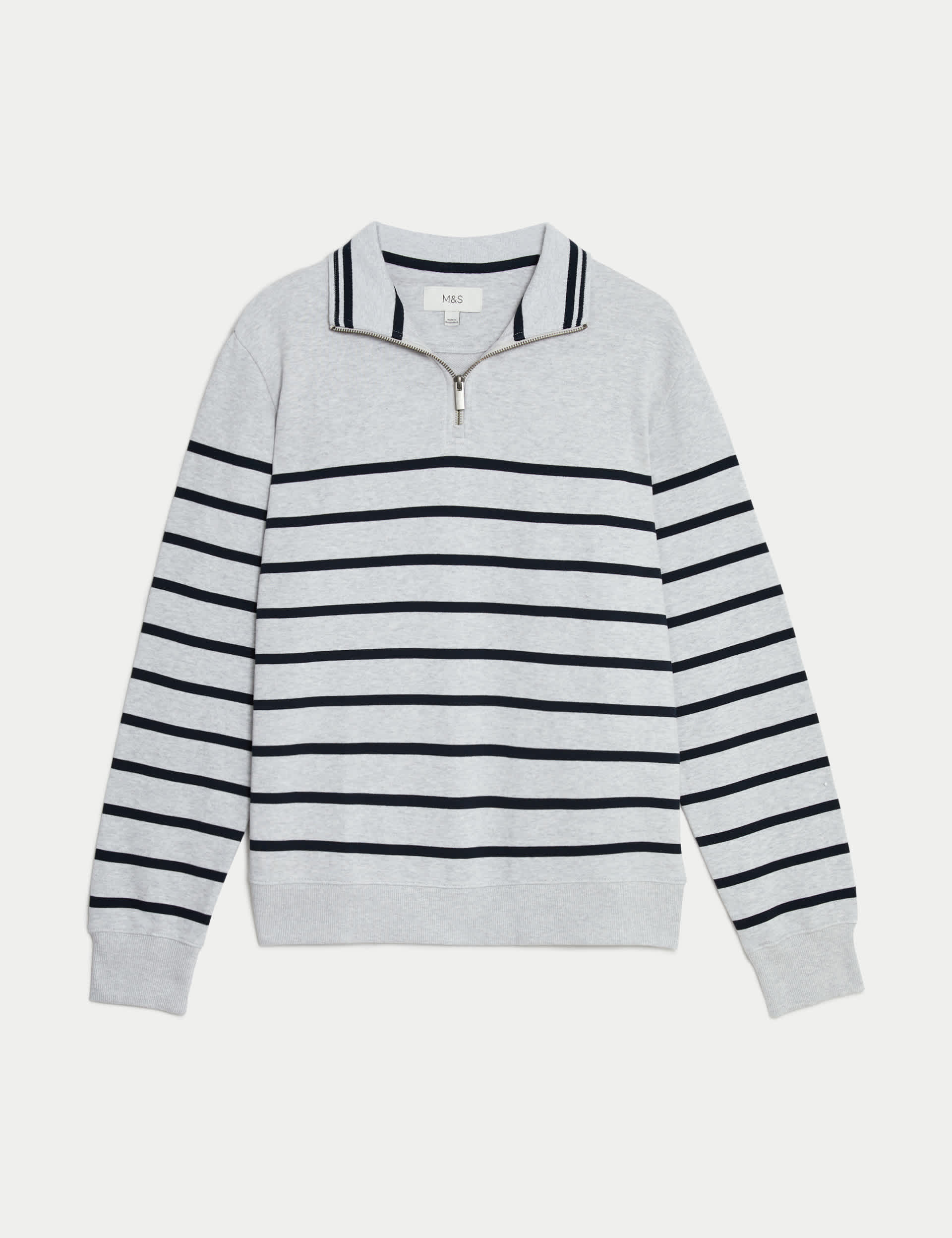 M&S Collection Men's Pure Cotton Striped Sweatshirt - XLLNG - Grey Mix, Grey Mix,Dark Navy Mix