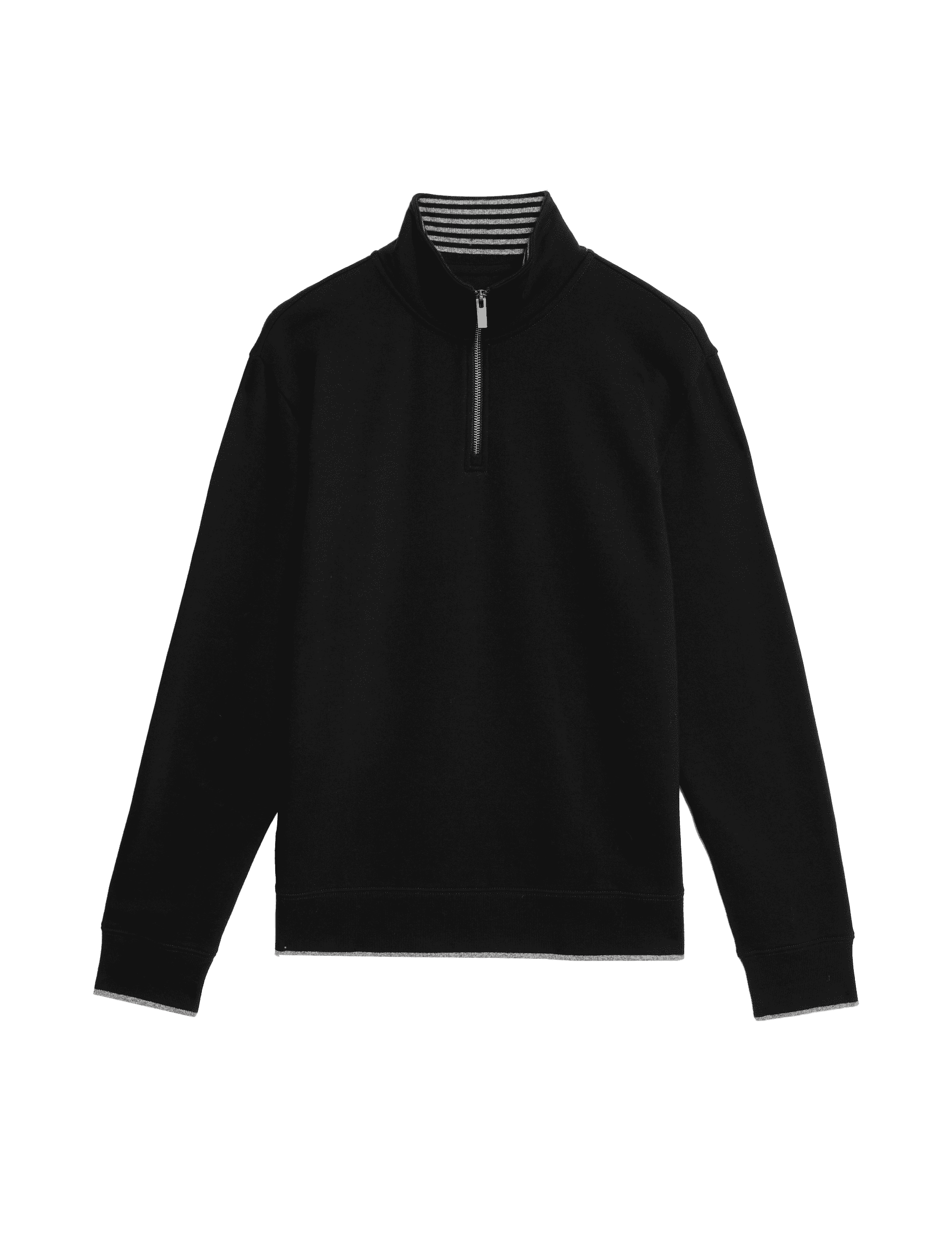 M&S Collection Men's Pure Cotton Half Zip Sweatshirt - LREG - Black, Dark Navy,Black