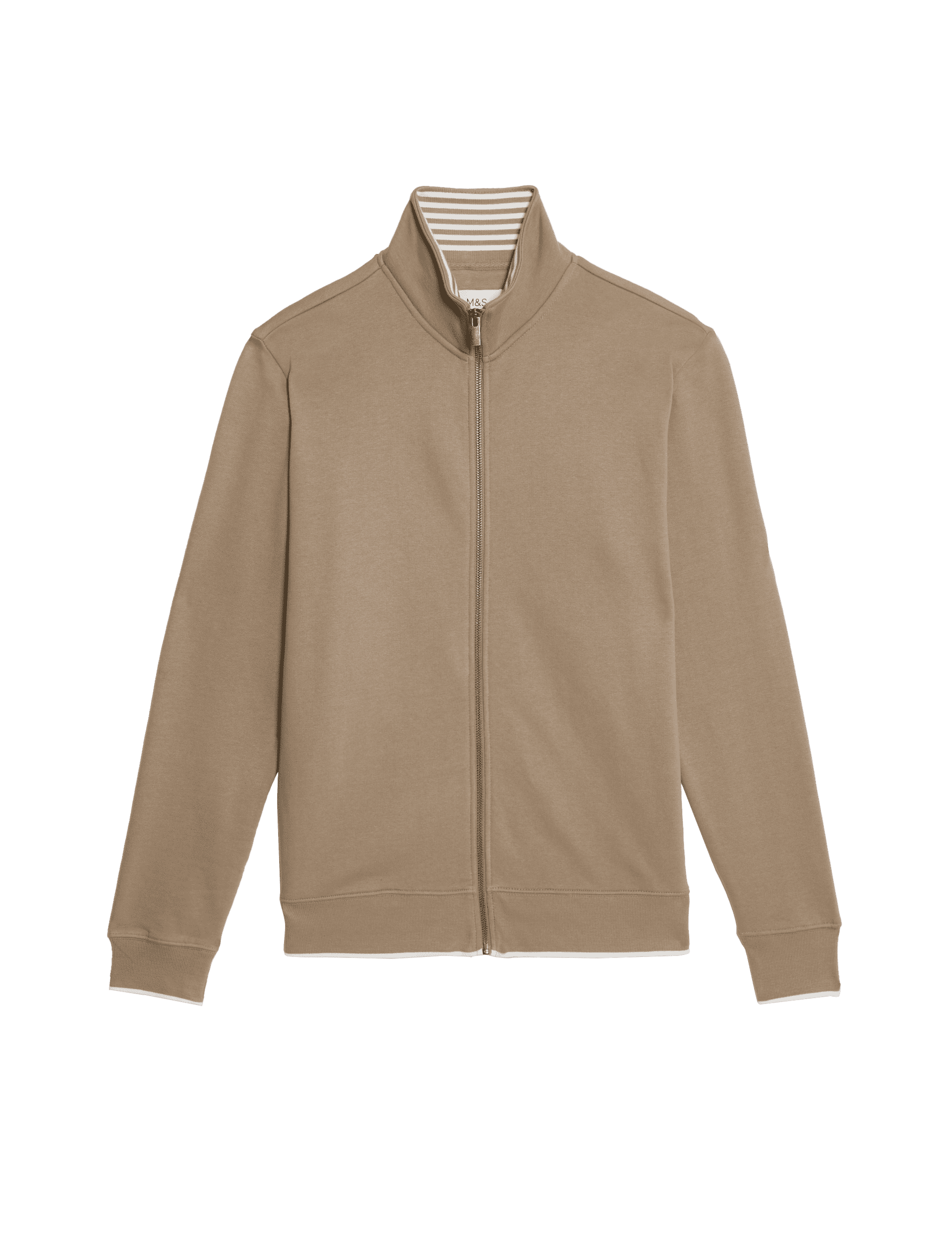 M&S Collection Men's Pure Cotton Zip Up Funnel Neck Sweatshirt - LREG - Sand, Grey Marl,Sand