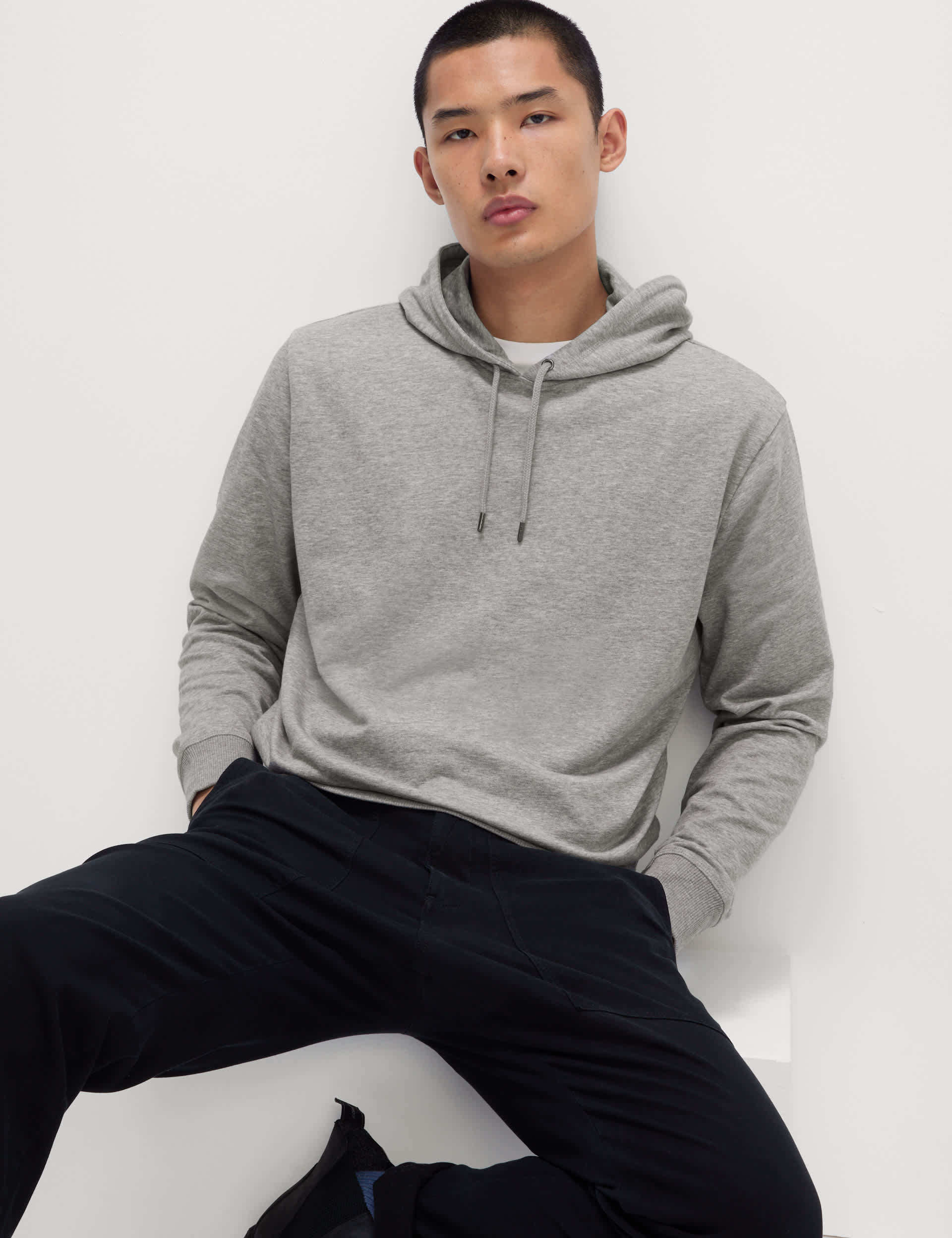 M&S Collection Men's Cotton Rich Lightweight Hoodie - XXXLREG - Grey Marl, Dark Navy,Grey Marl,Black