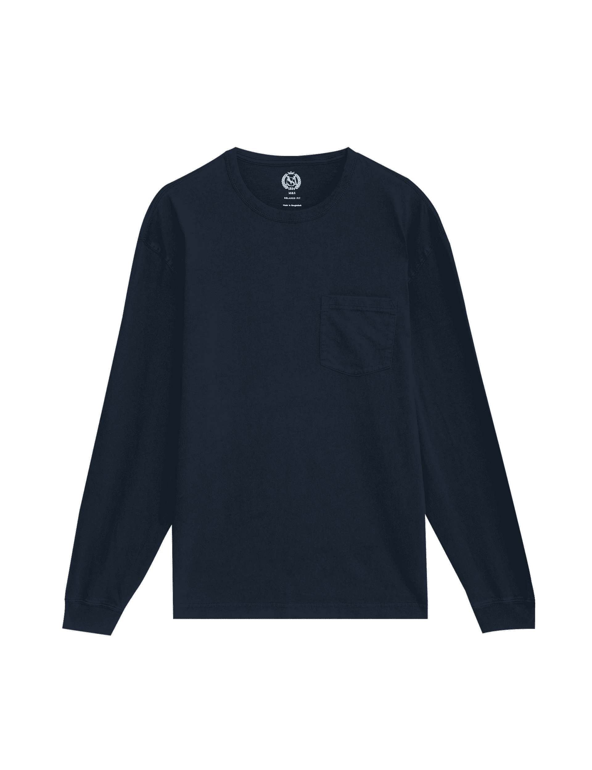 M&S Collection Men's Pure Cotton Long Sleeve T-Shirt - LREG - Dark Navy, Silver Grey,Twilight,Claret