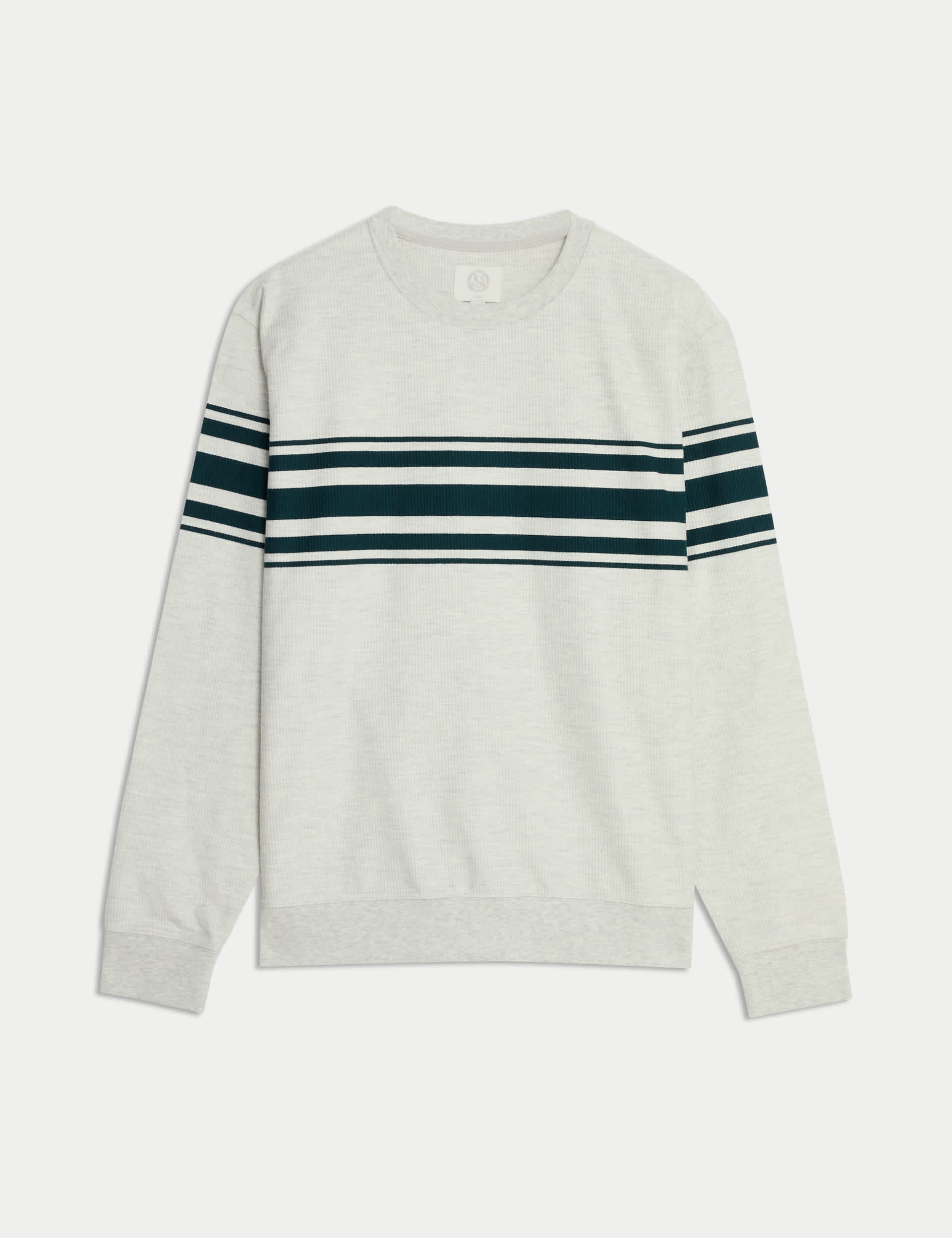 M&S Men's Cotton Rich Waffle Striped Sweatshirt - LREG - Grey Mix, Dark Navy Mix,Grey Mix