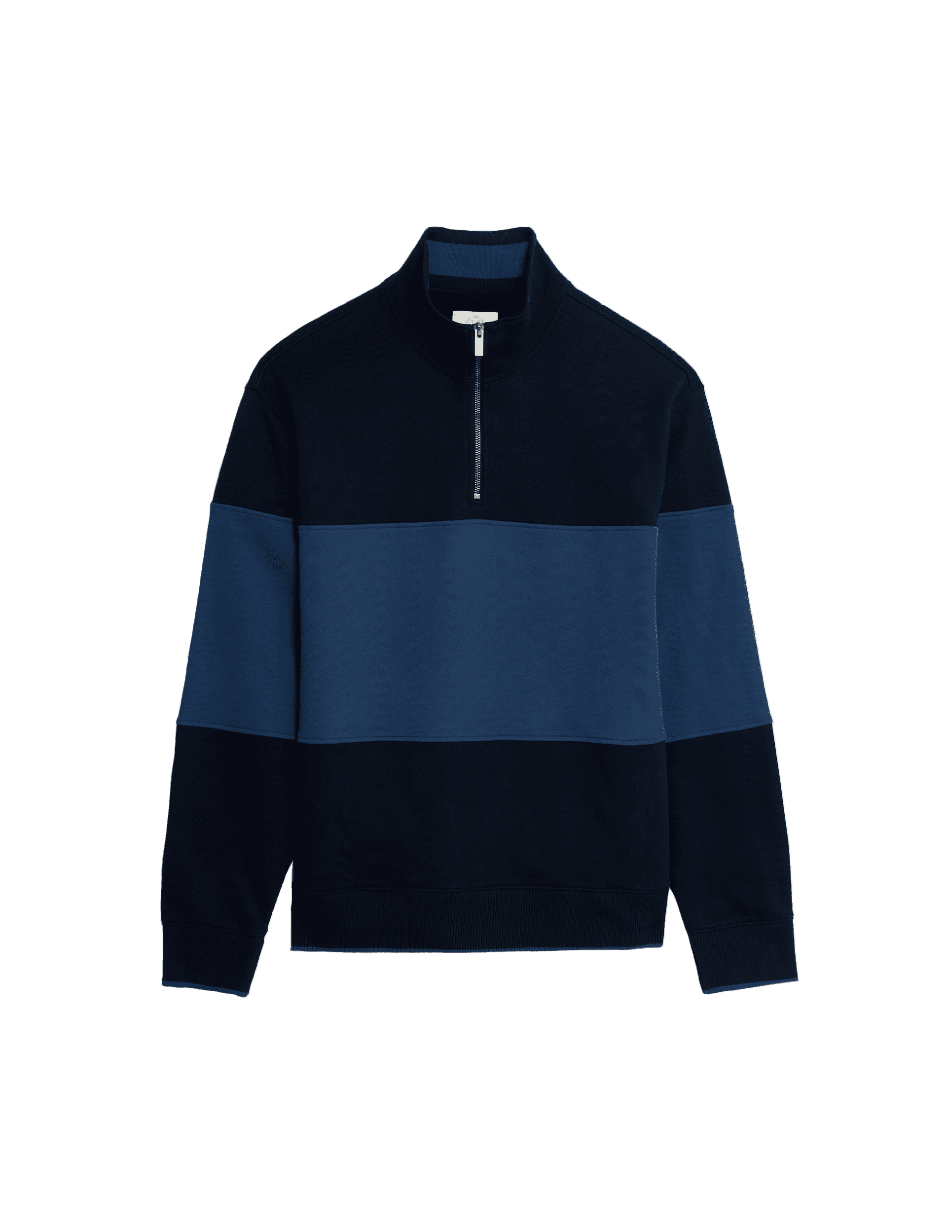 M&S Collection Men's Pure Cotton Half Zip Sweatshirt - SREG - Dark Navy Mix, Black,Dark Navy Mix