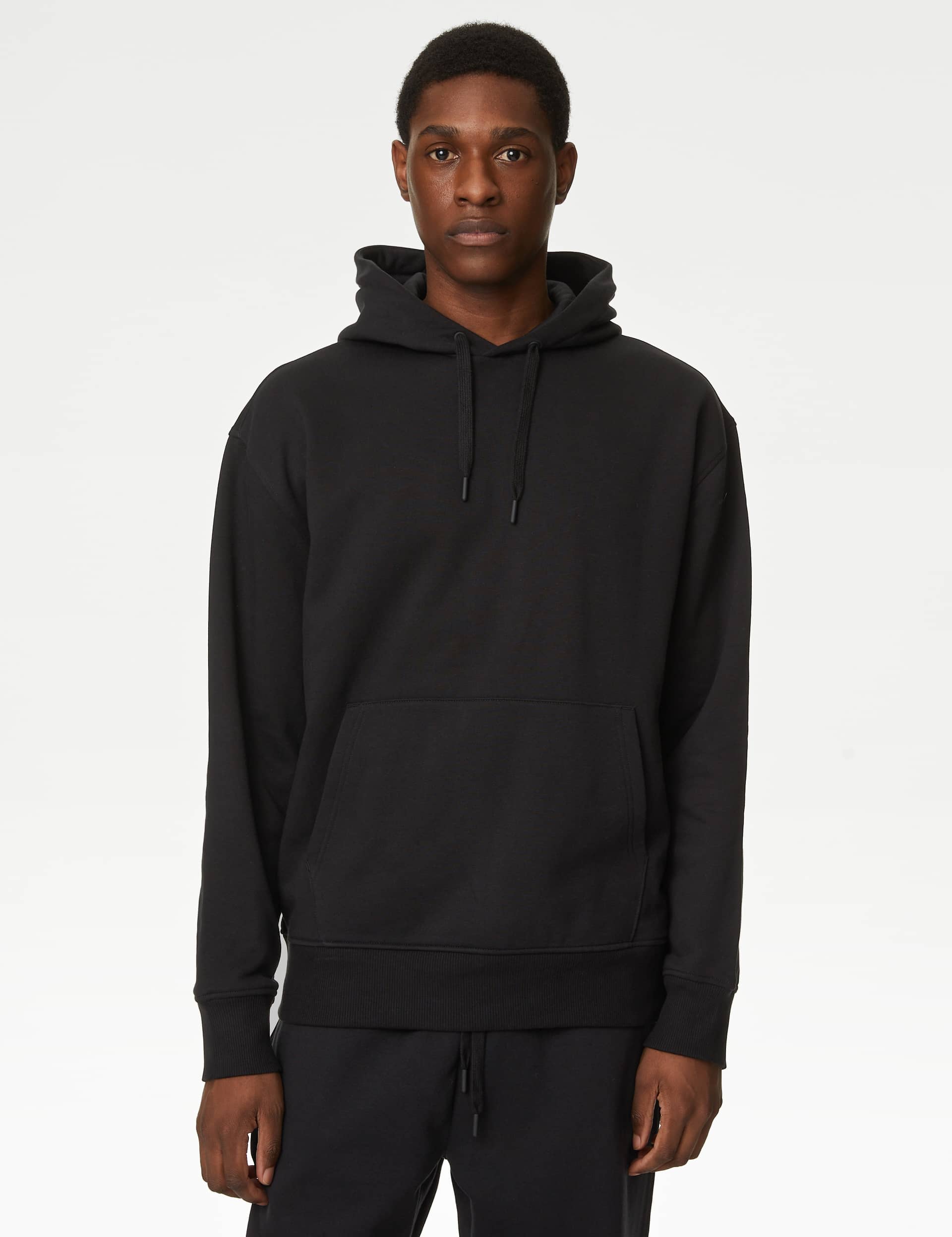 M&S Men's Oversized Cotton Rich Hoodie - LREG - Black, Black,Sage Green,Dark Navy,Air Force Blue,Dar