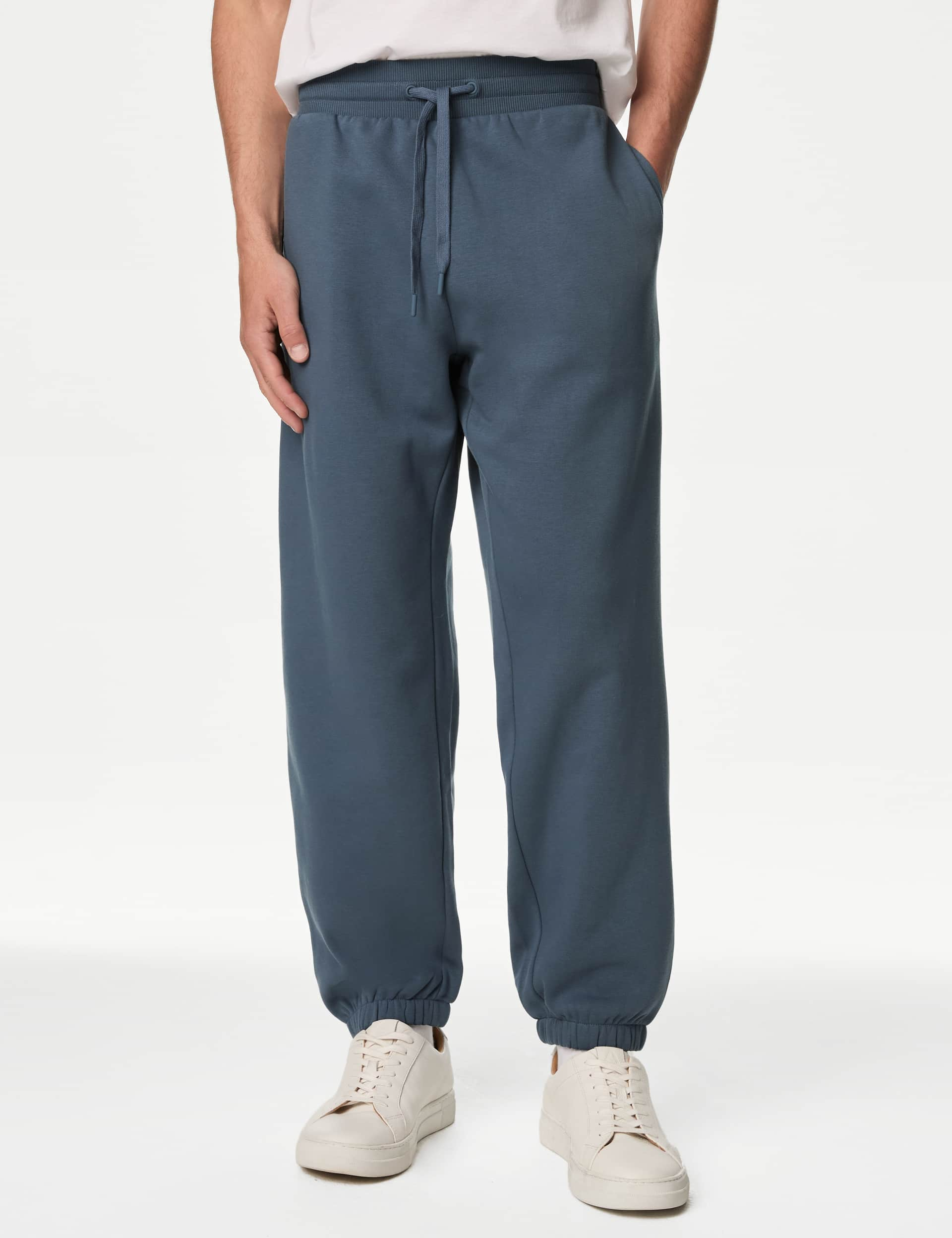 M&S Men's Cotton Rich Oversized Joggers - MREG - Air Force Blue, Black,Dark Khaki,Claret,Dark Stone,