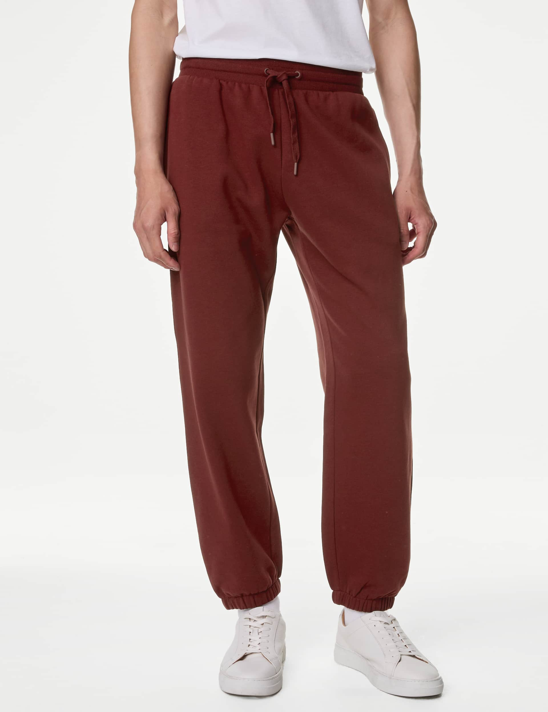 M&S Men's Cotton Rich Oversized Joggers - XXLREG - Claret, Black,Ecru,Dark Khaki,Claret,Dark Stone,D