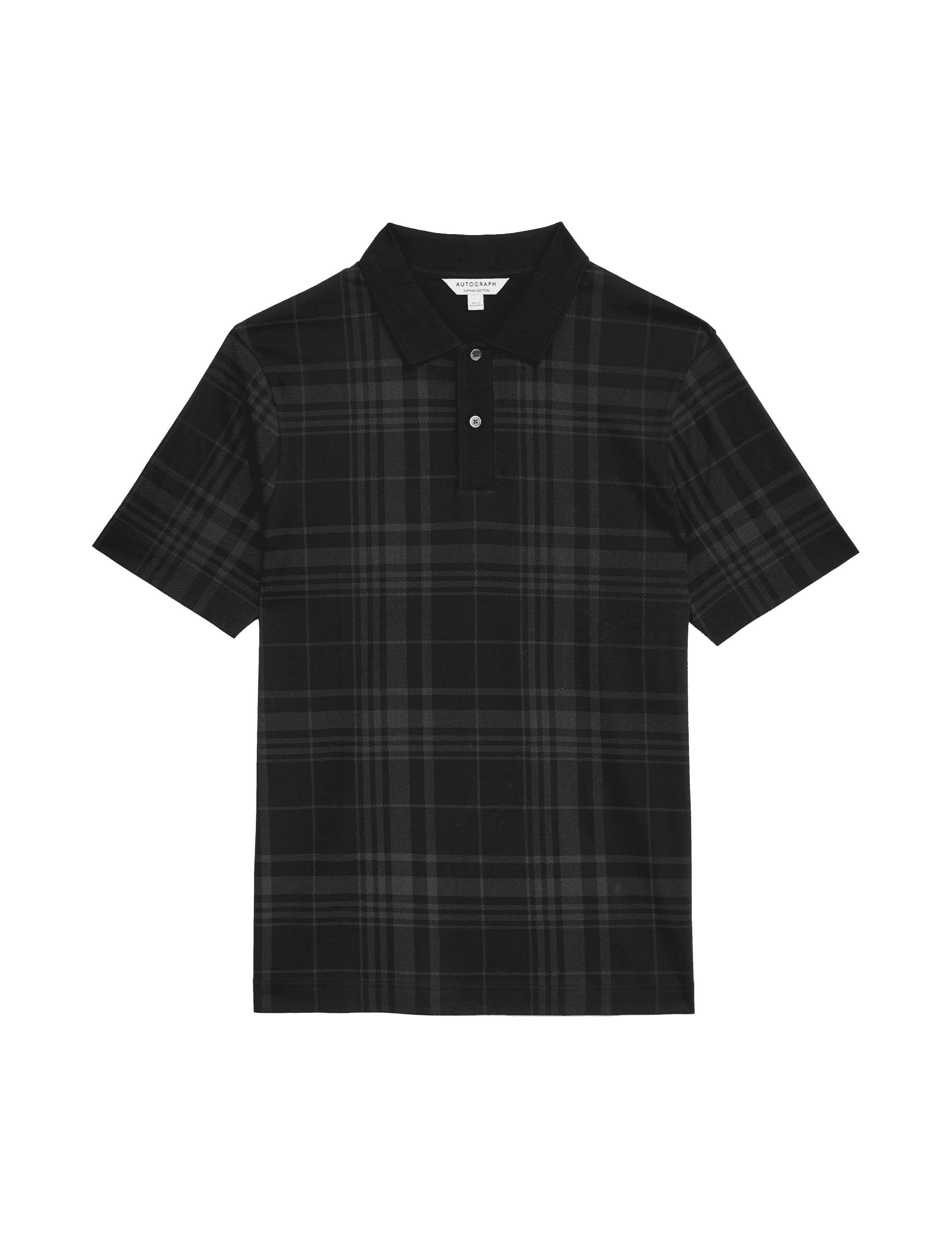 Autograph Men's Pure Cotton Check Polo Shirt - MREG - Black, Black