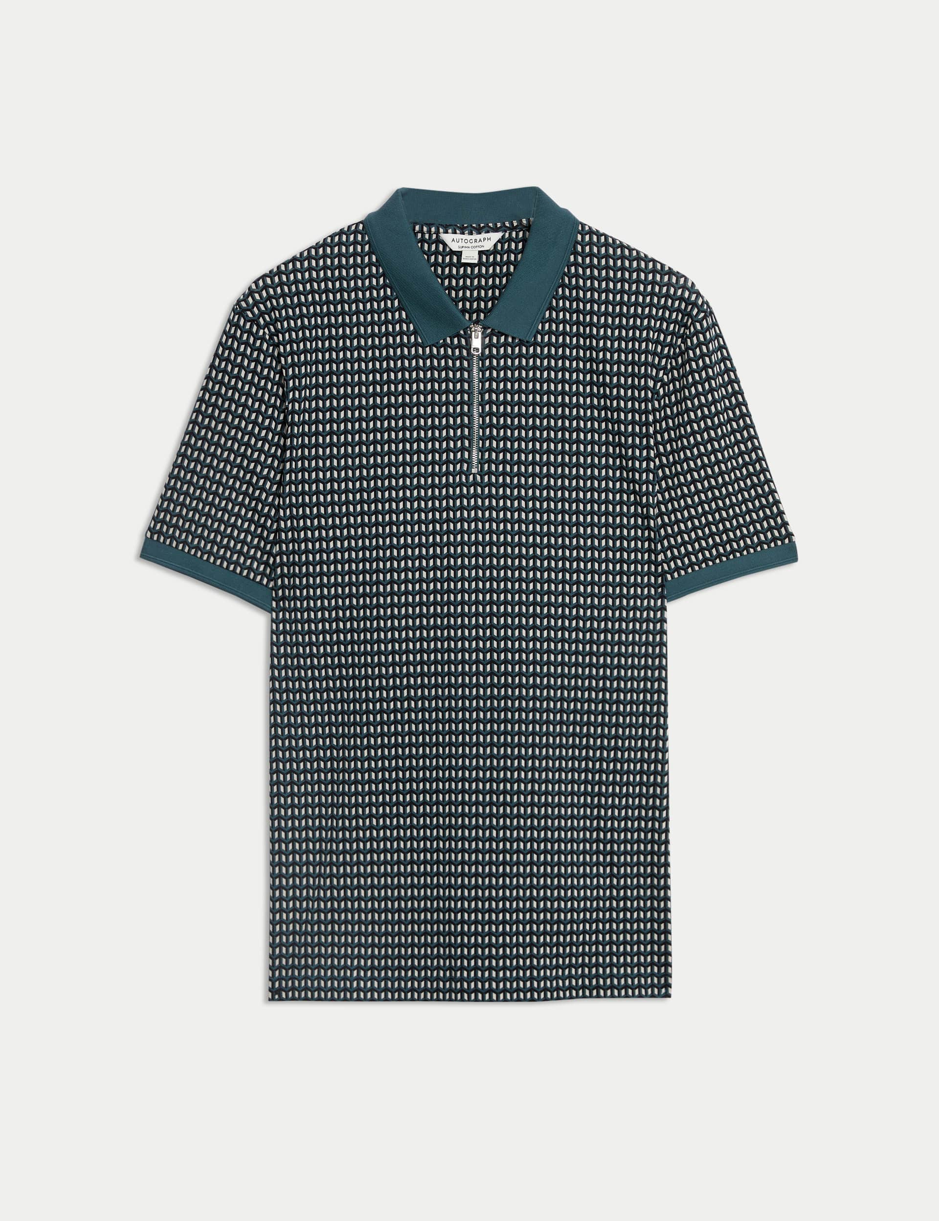Autograph Men's Cotton Rich Geometric Half Zip Polo Shirt
