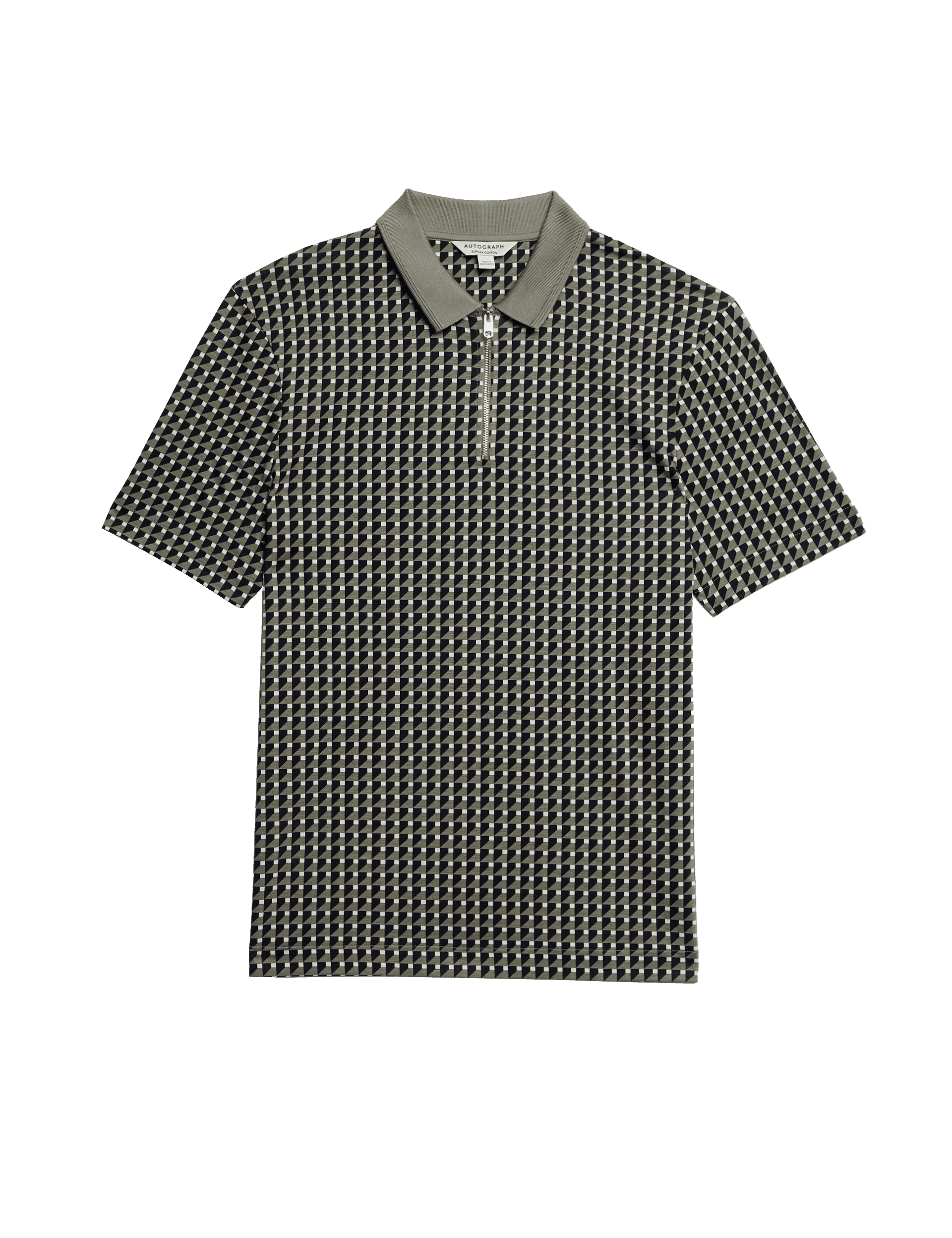 Autograph Men's Pure Supima Cotton Geometric Polo Shirt - MREG - Smokey Green, Smokey Green,Dark Sl