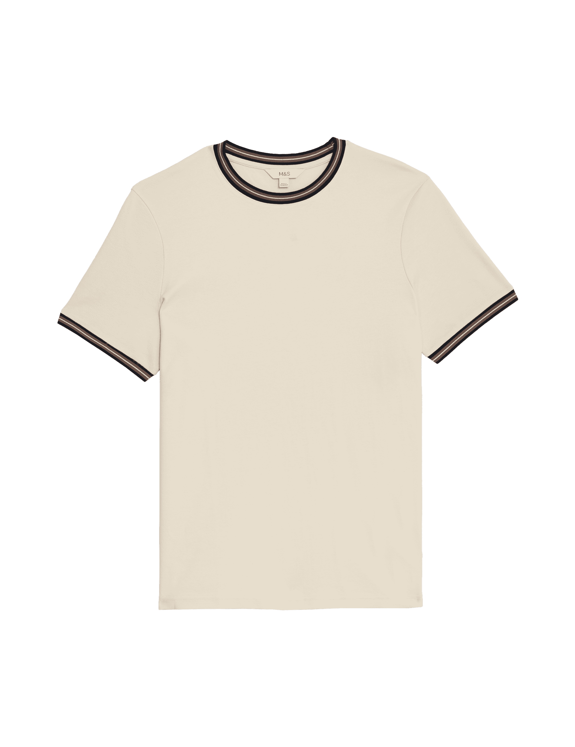 M&S Collection Men's Pure Cotton Tipped T-Shirt - MREG - Ecru, Ecru