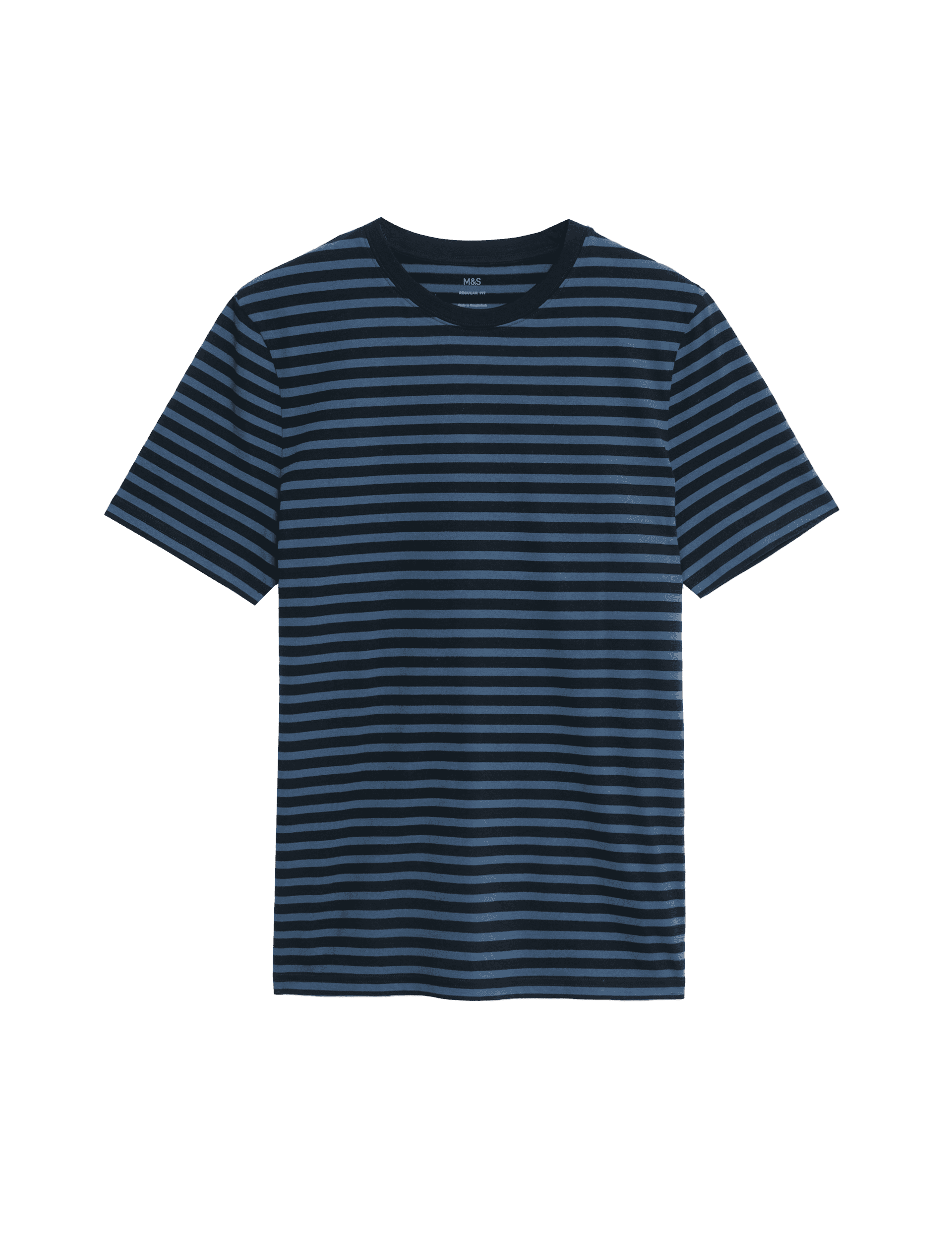 M&S Collection Men's Regular Fit Crew Neck Striped T-Shirt - LREG - Dark Navy Mix, Dark Navy Mix,San