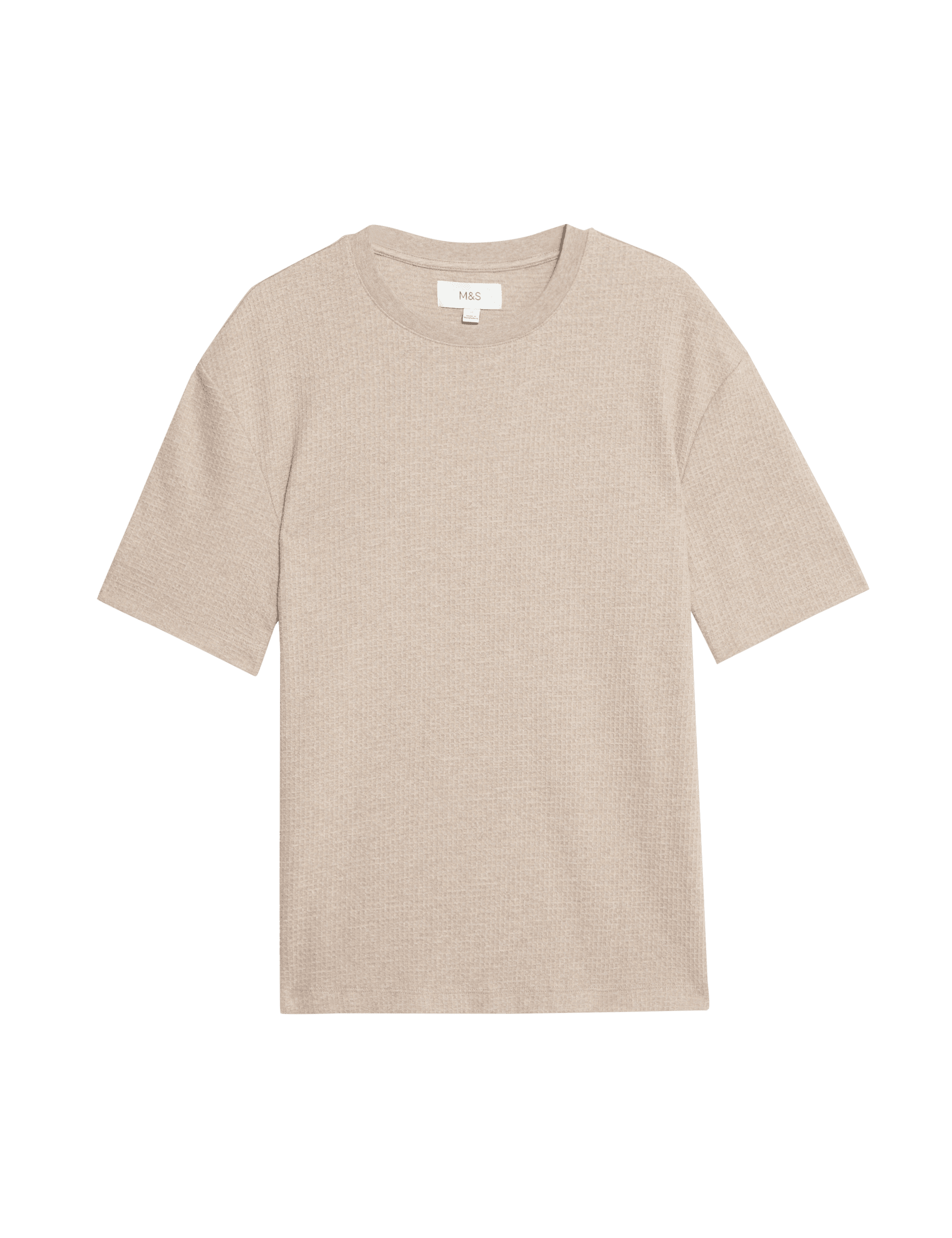 M&S Collection Men's Relaxed Pure Cotton Waffle T-Shirt - LREG - Sand, Ivory,Sand,Dark Navy