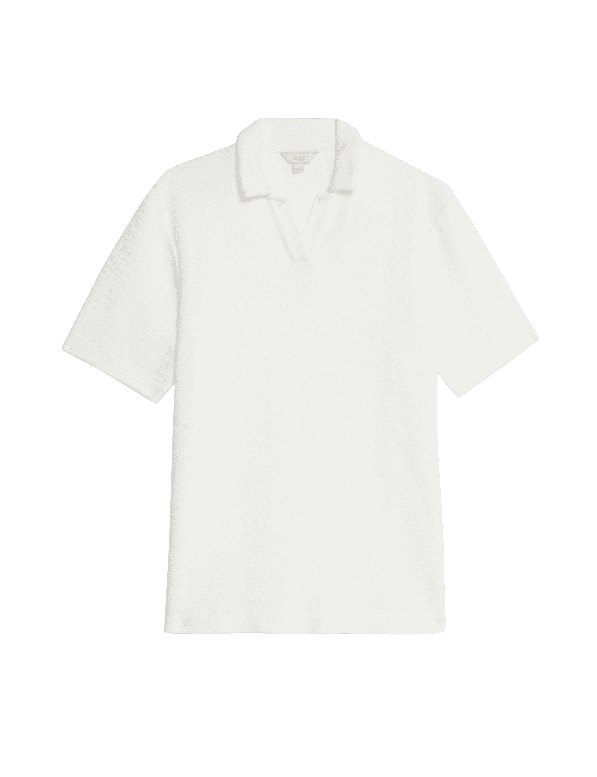 M&S Collection Men's Cotton Rich Textured Polo Shirt - MREG - Ivory, Ivory,Dark Navy