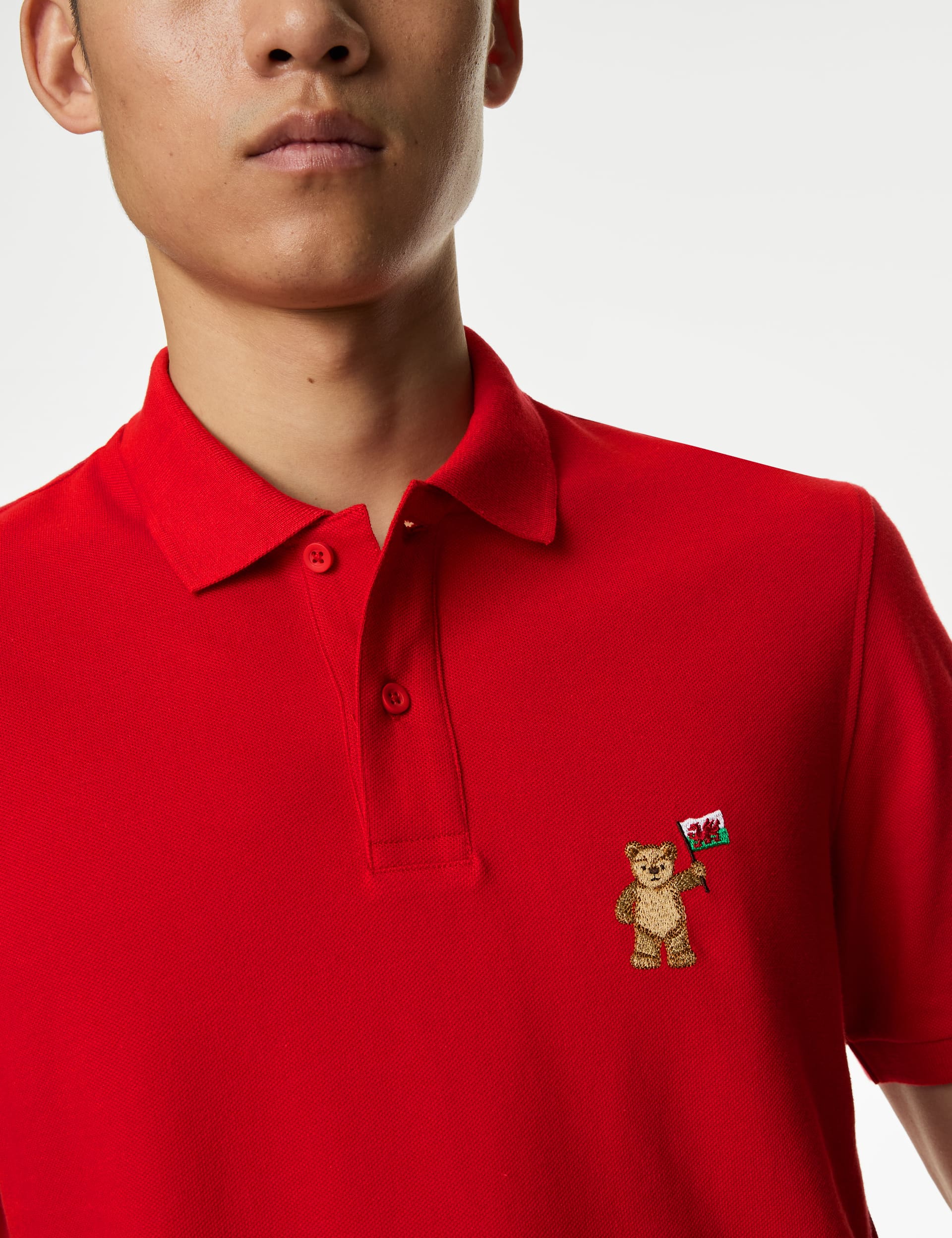 Men's Pure Cotton Spencer Bear Wales Polo Shirt - LREG - Chilli, Chilli