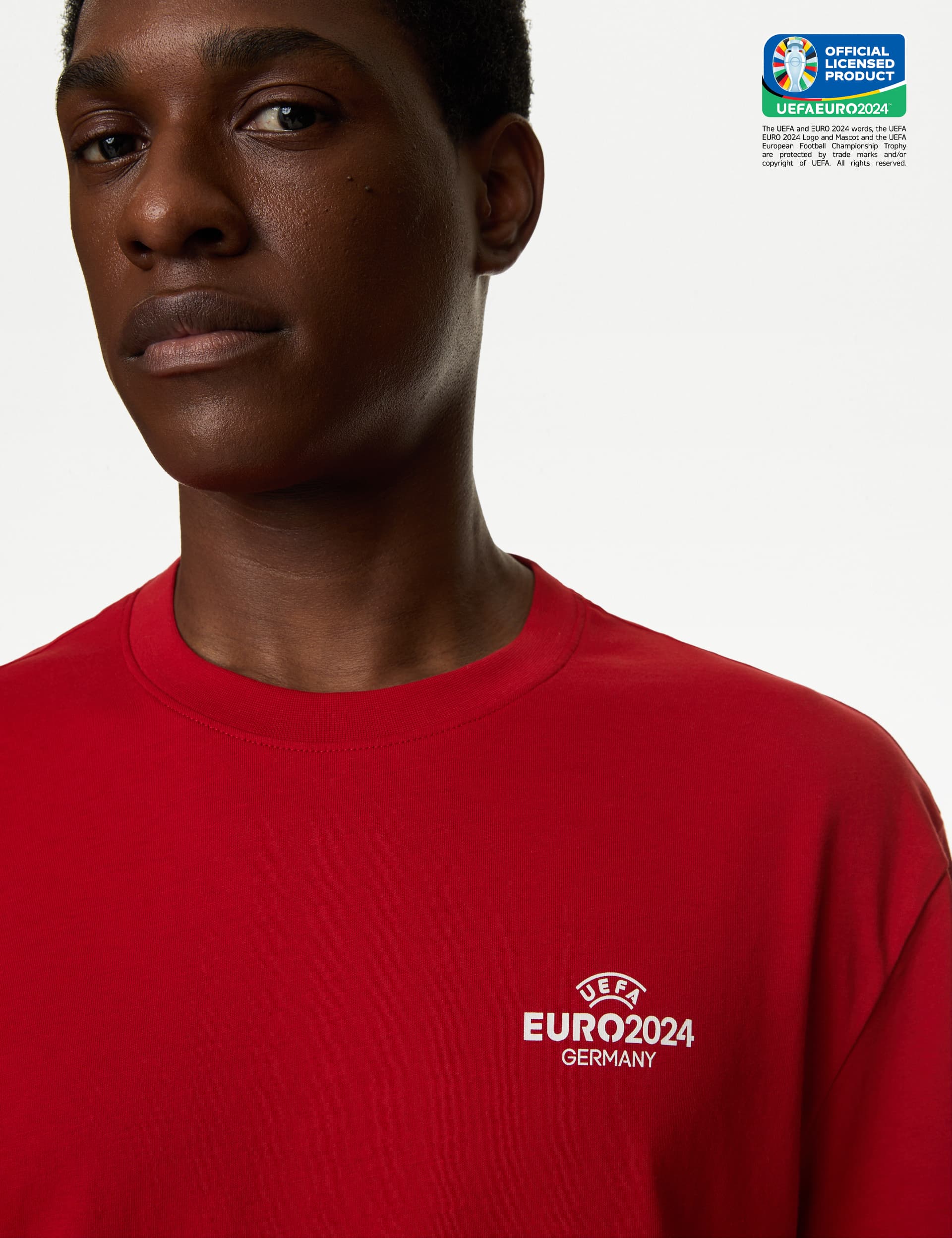 M&S Men's UEFA EURO2024 Pure Cotton England T-Shirt - LREG - Bright Red, Bright Red