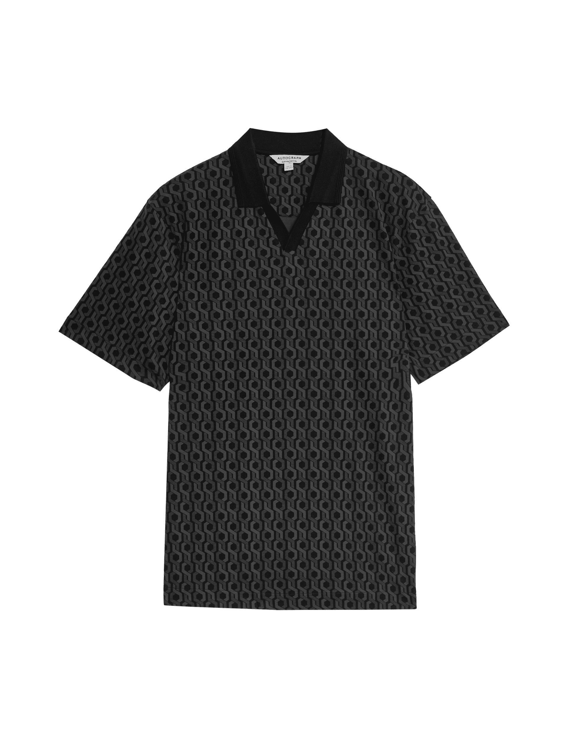 Autograph Men's Pure Supima Cotton Geometric Polo Shirt - MREG - Black, Black,Dove