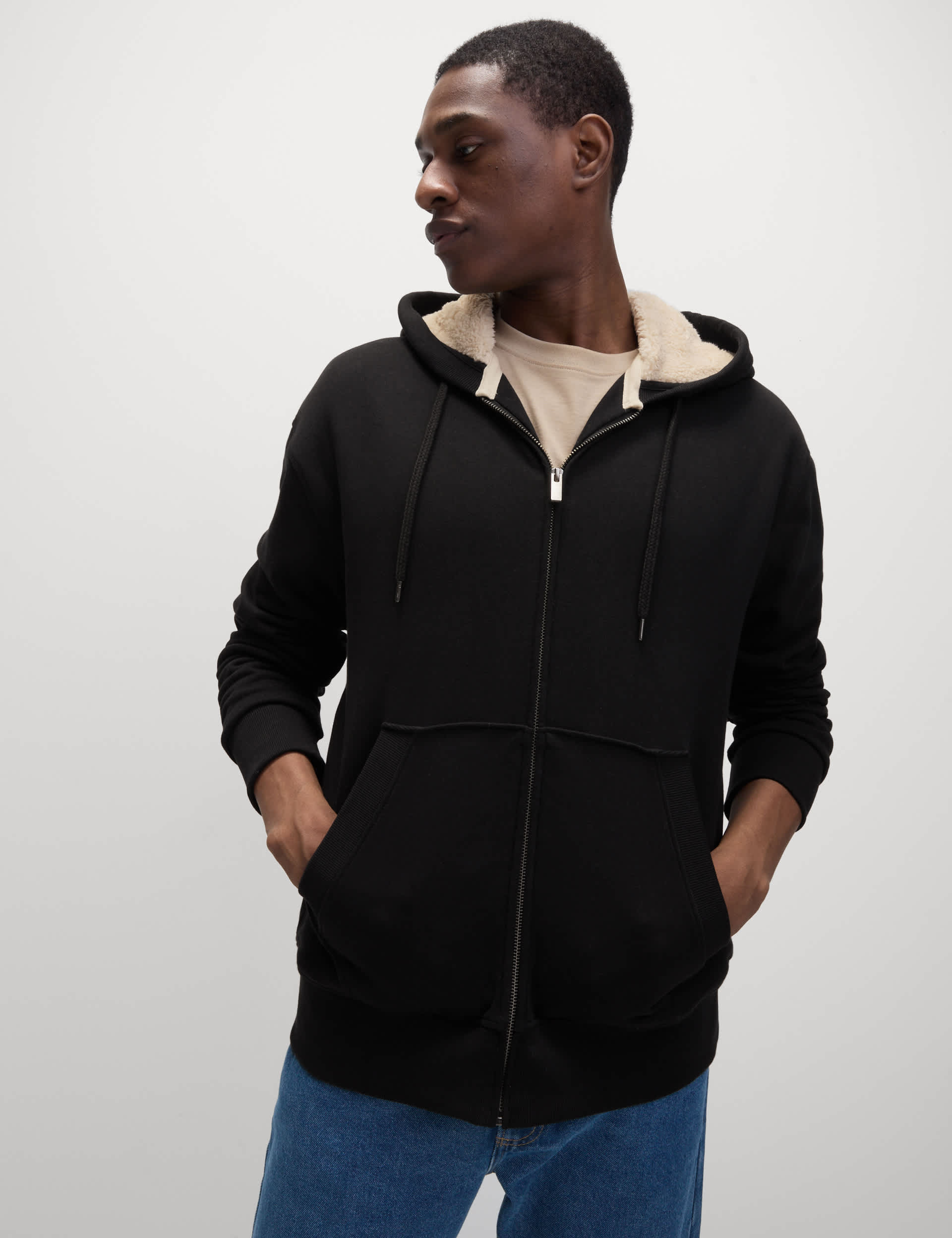 M&S Collection Men's Pure Cotton Fleece Lined Hoodie - LREG - Black, Black,Grey Marl,Dark Navy