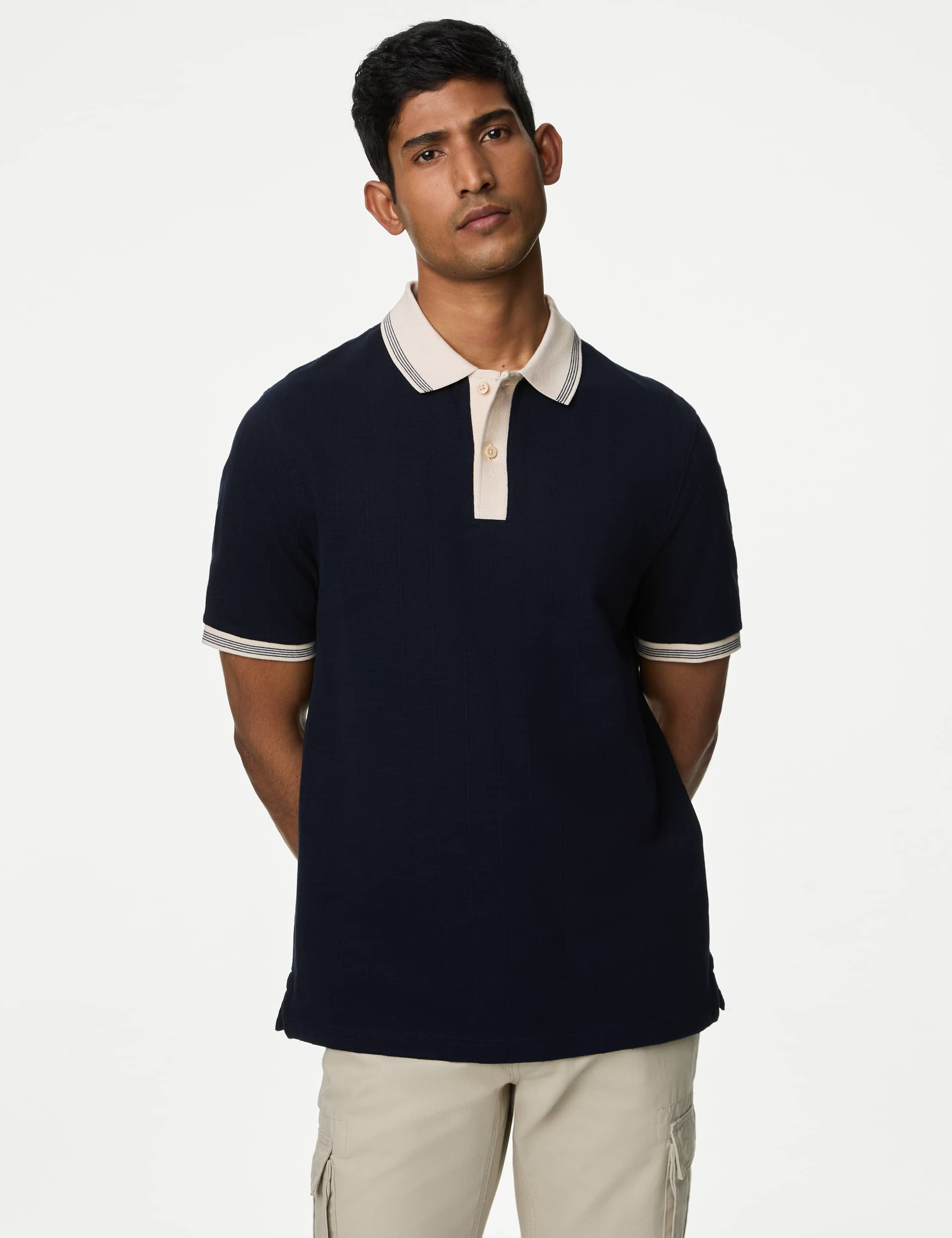 M&S Men's Cotton Rich Textured Polo Shirt