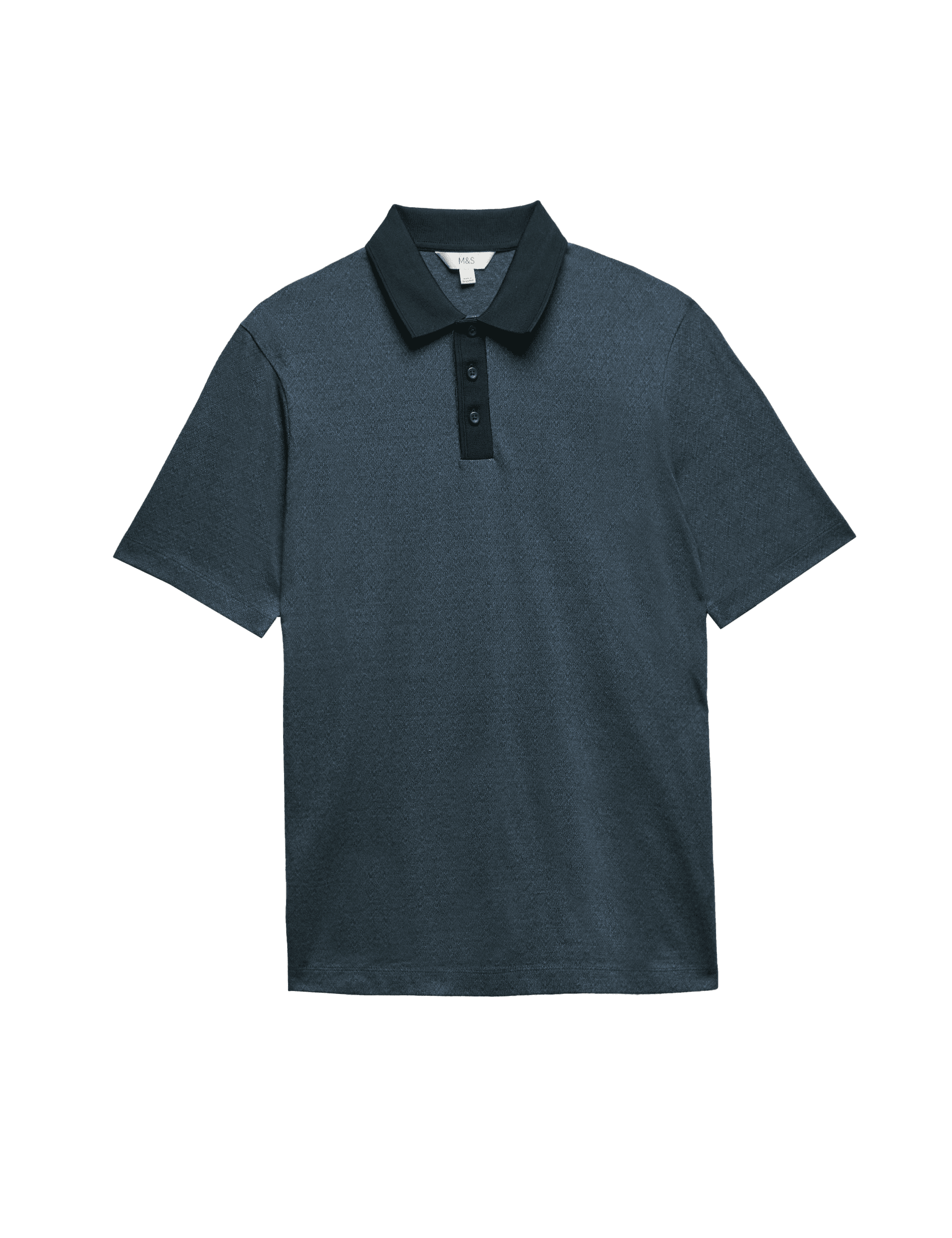 M&S Collection Men's Pure Cotton Polo Shirt - MREG - Dark Navy Mix, Dark Navy Mix,Black Mix