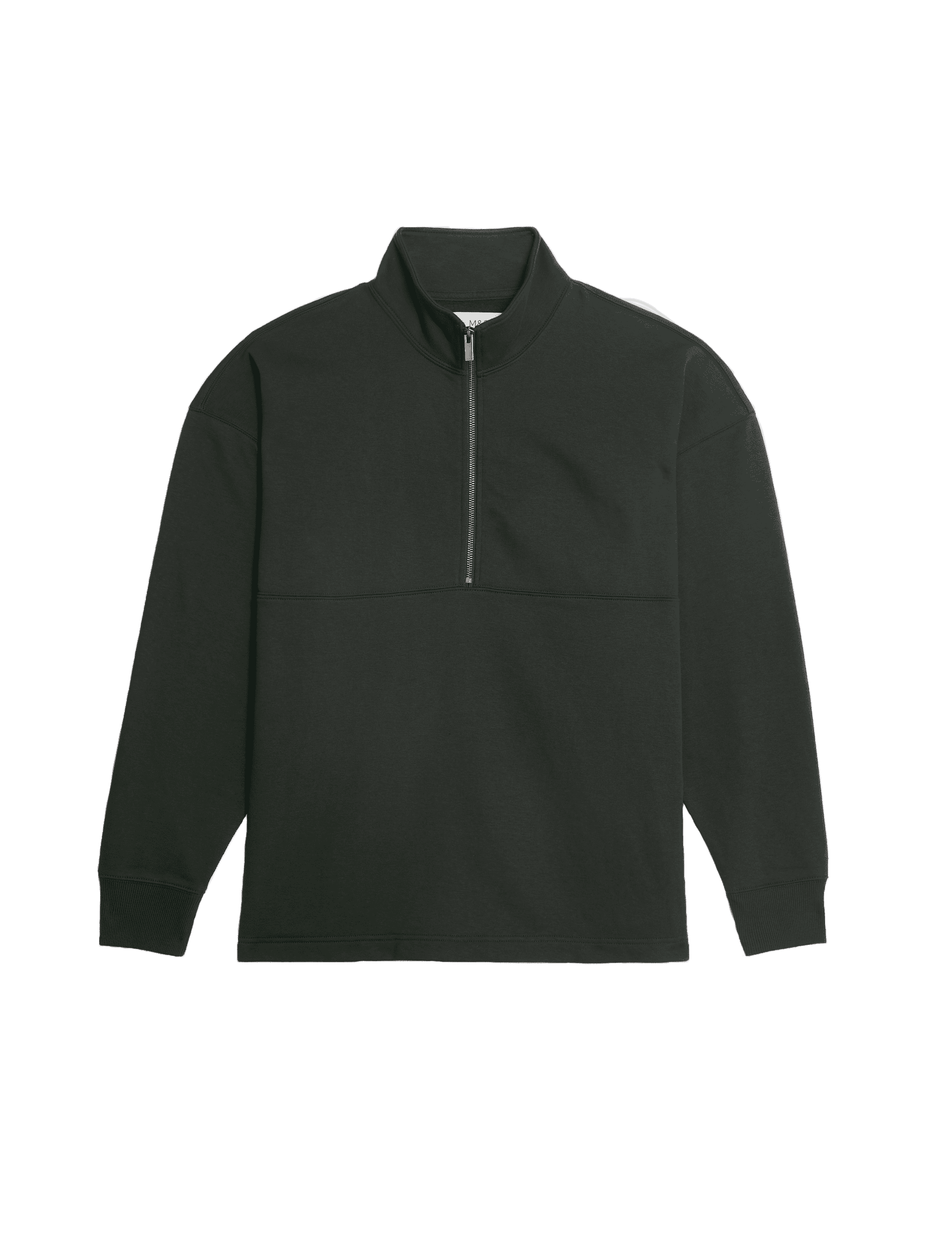 M&S Collection Men's Cotton Rich Funnel Neck Half Zip Sweatshirt - XXLREG - Dark Khaki, Dark Khaki,D