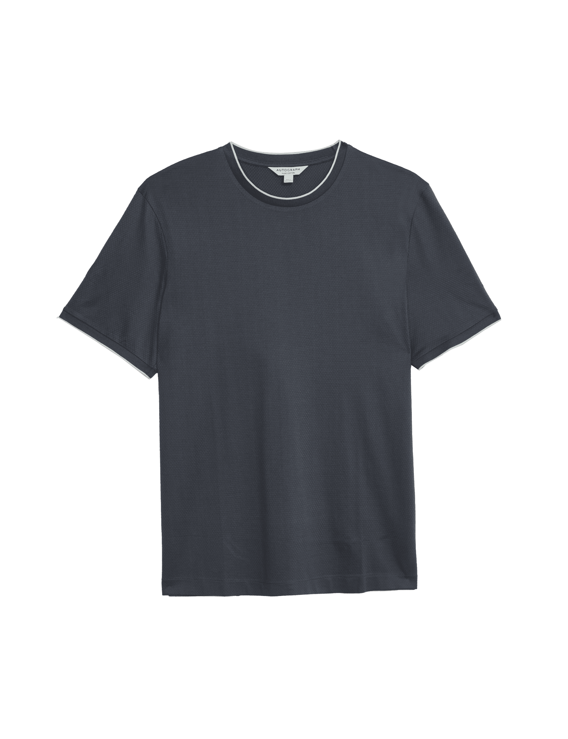 Autograph Men's Pure Cotton Textured T-Shirt - LREG - Dark Pewter, Stone,Dark Pewter