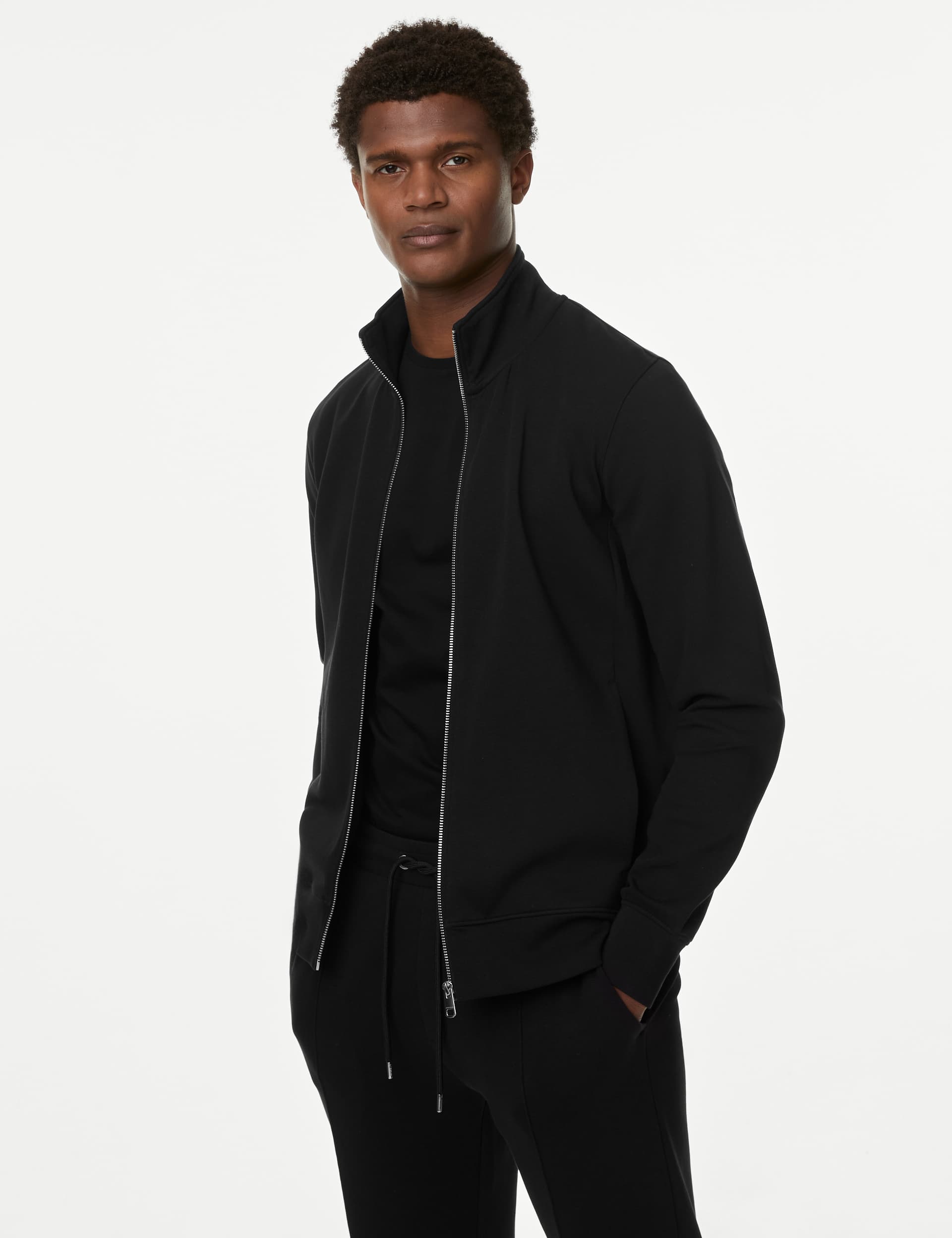 Autograph Men's Cotton Rich Zip Up Funnel Neck Jacket - XXLREG - Black, Black,Dark Navy