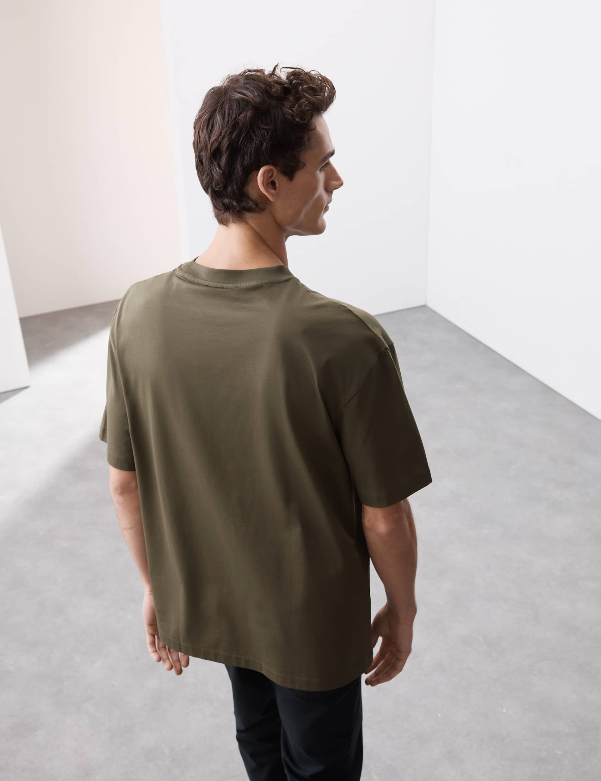 Autograph Men's Pure Supima Cotton Oversized T-Shirt - LREG - Dark Olive, Silver Grey,Petrol Green,D