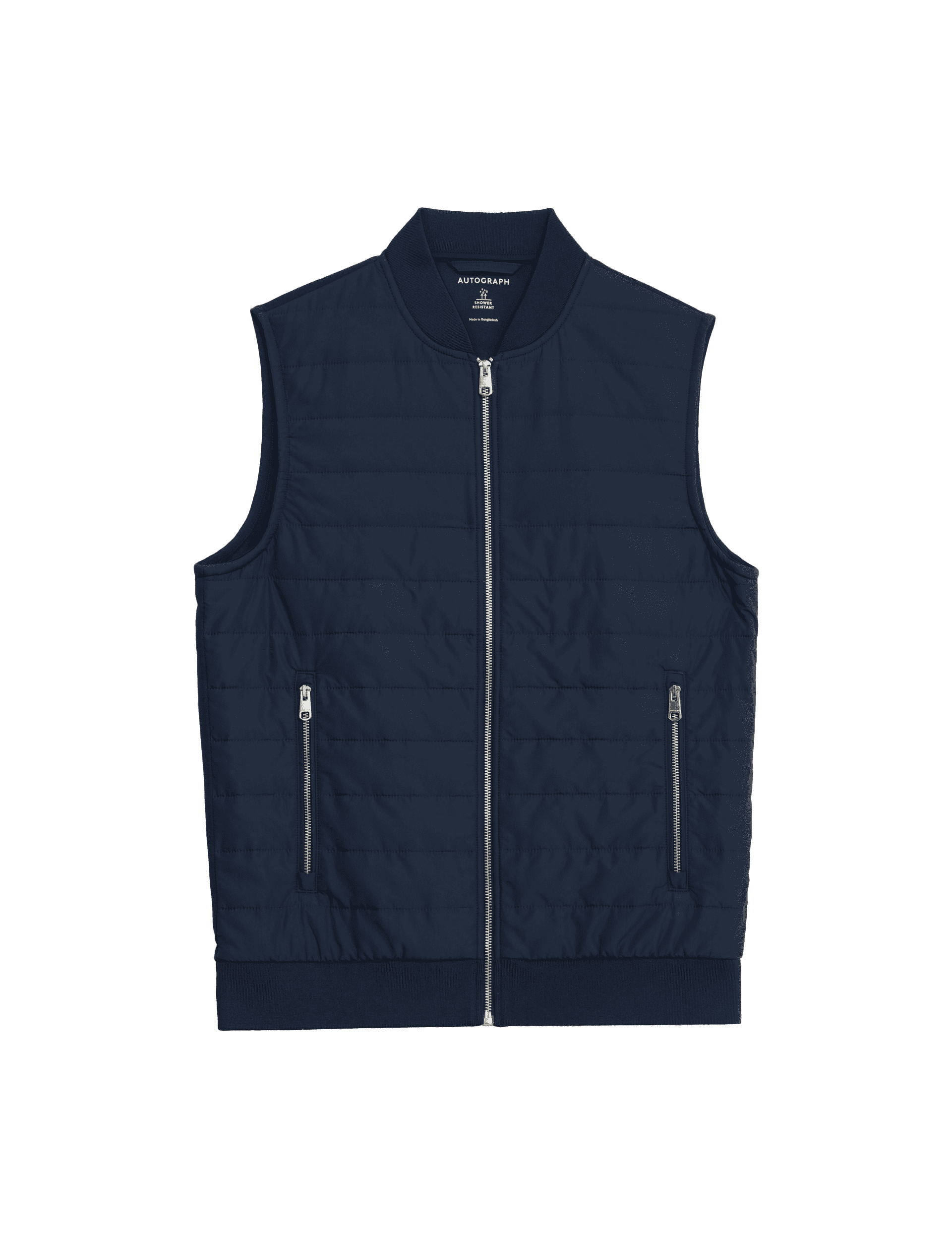 Autograph Men's Cotton Rich Zip Up Quilted Gilet with Stormwear - SREG - Dark Navy, Dark Navy,Black