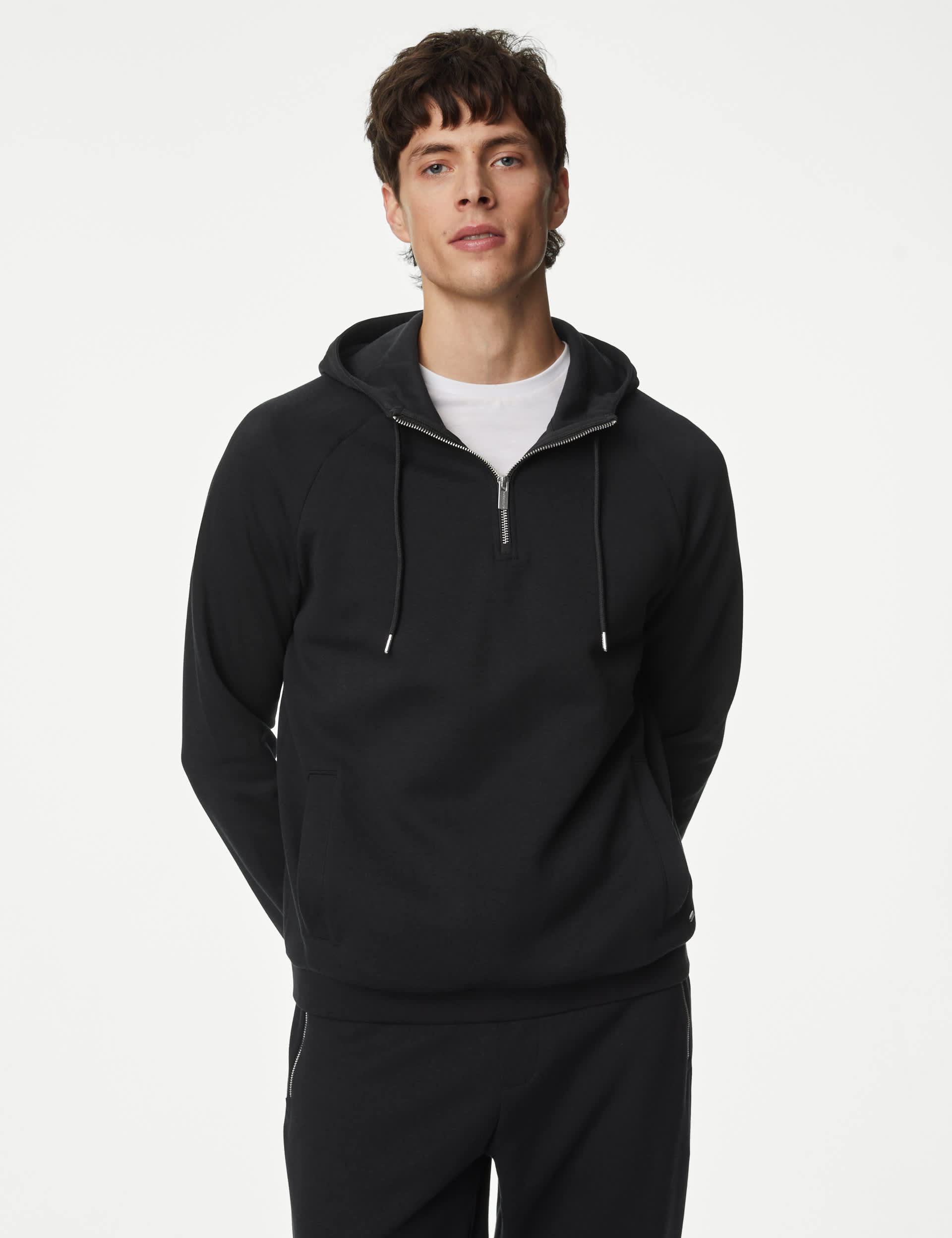 Autograph Men's Cotton Blend Half Zip Hoodie - MREG - Black, Black