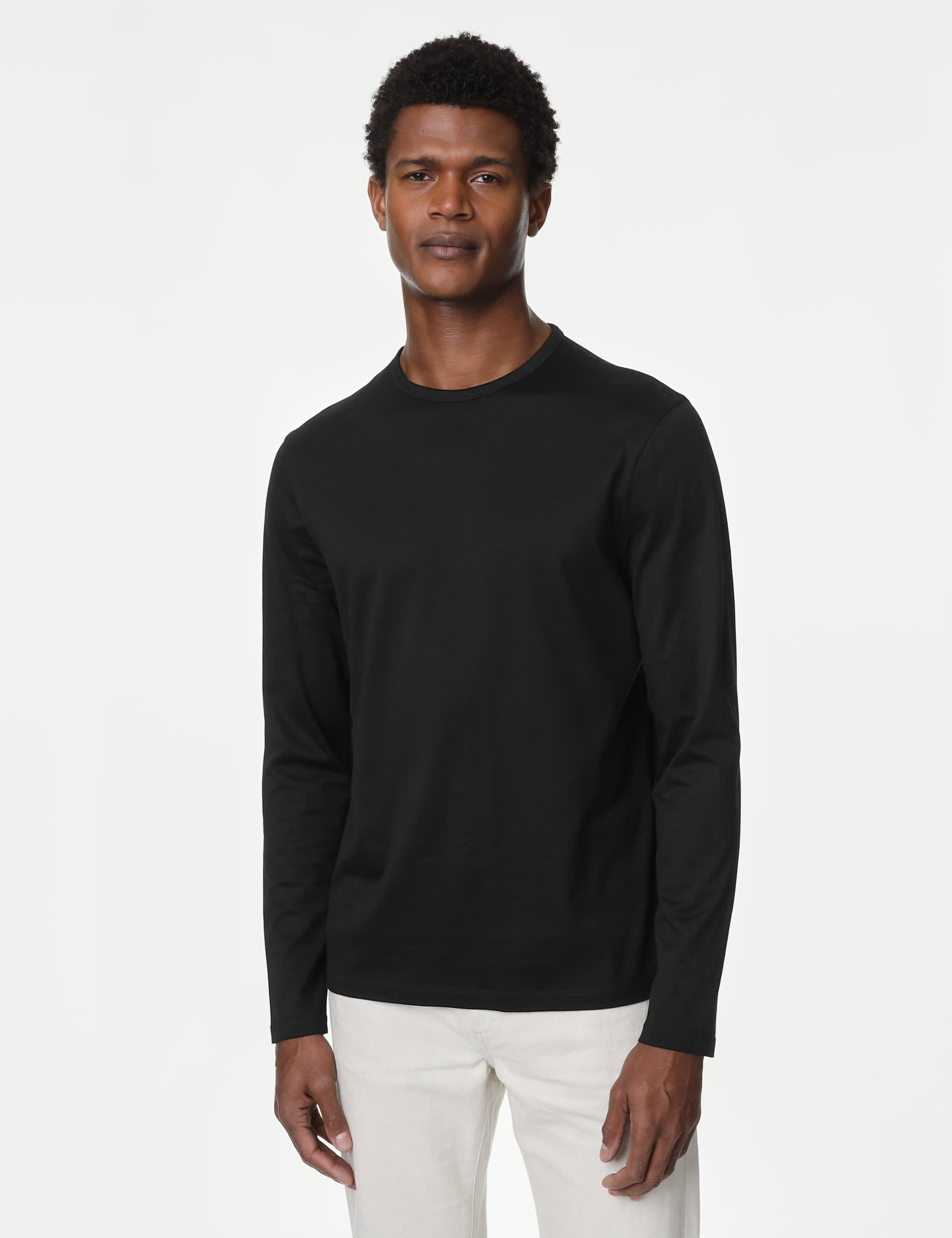 Autograph Men's Pure Supima Cotton Long Sleeve T-Shirt - LREG - Black, White,Black,Dark Olive,Dark 