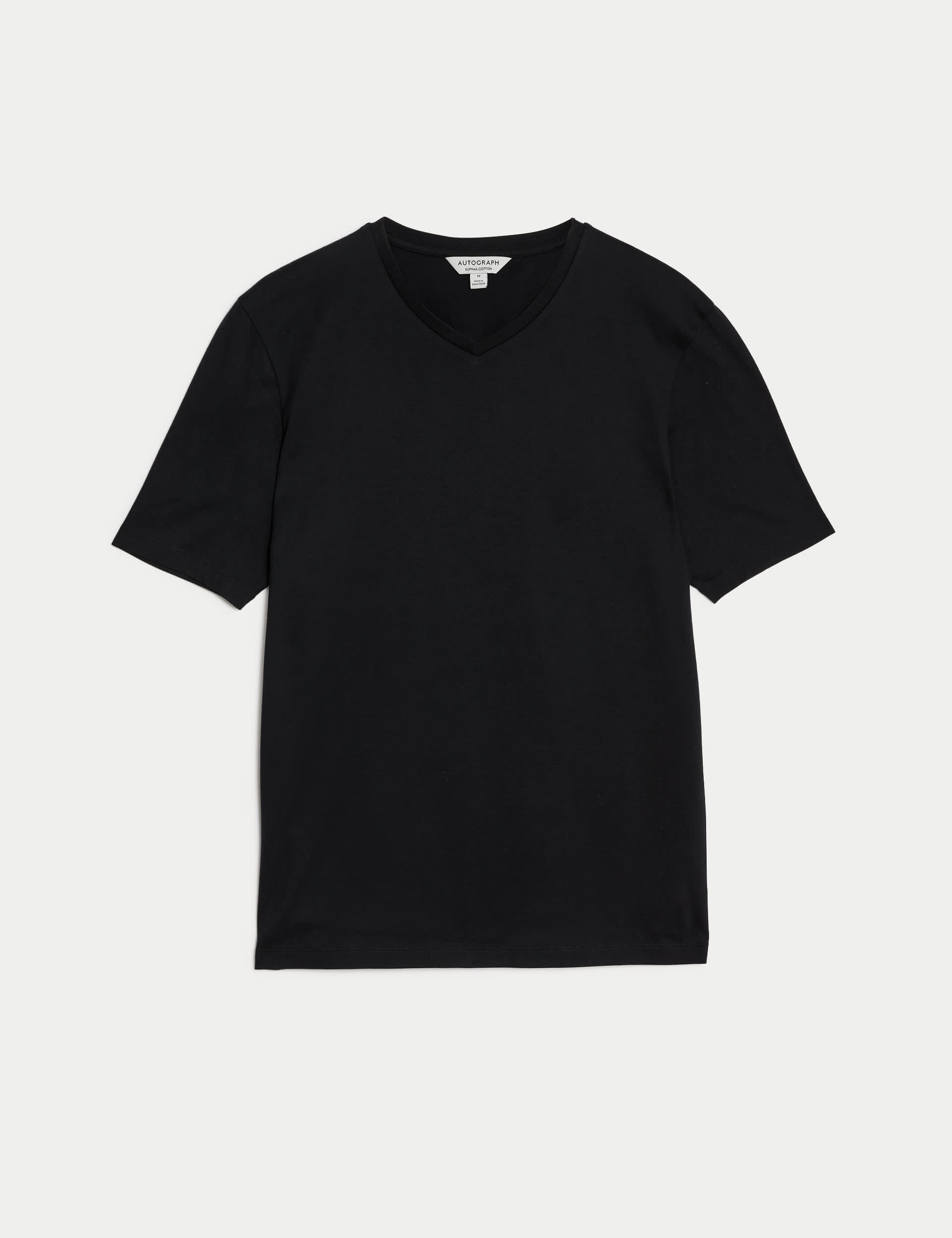 Autograph Men's Pure Supima Cotton V-Neck T-Shirt - LREG - Black, Black,Smokey Blue,Dark Navy