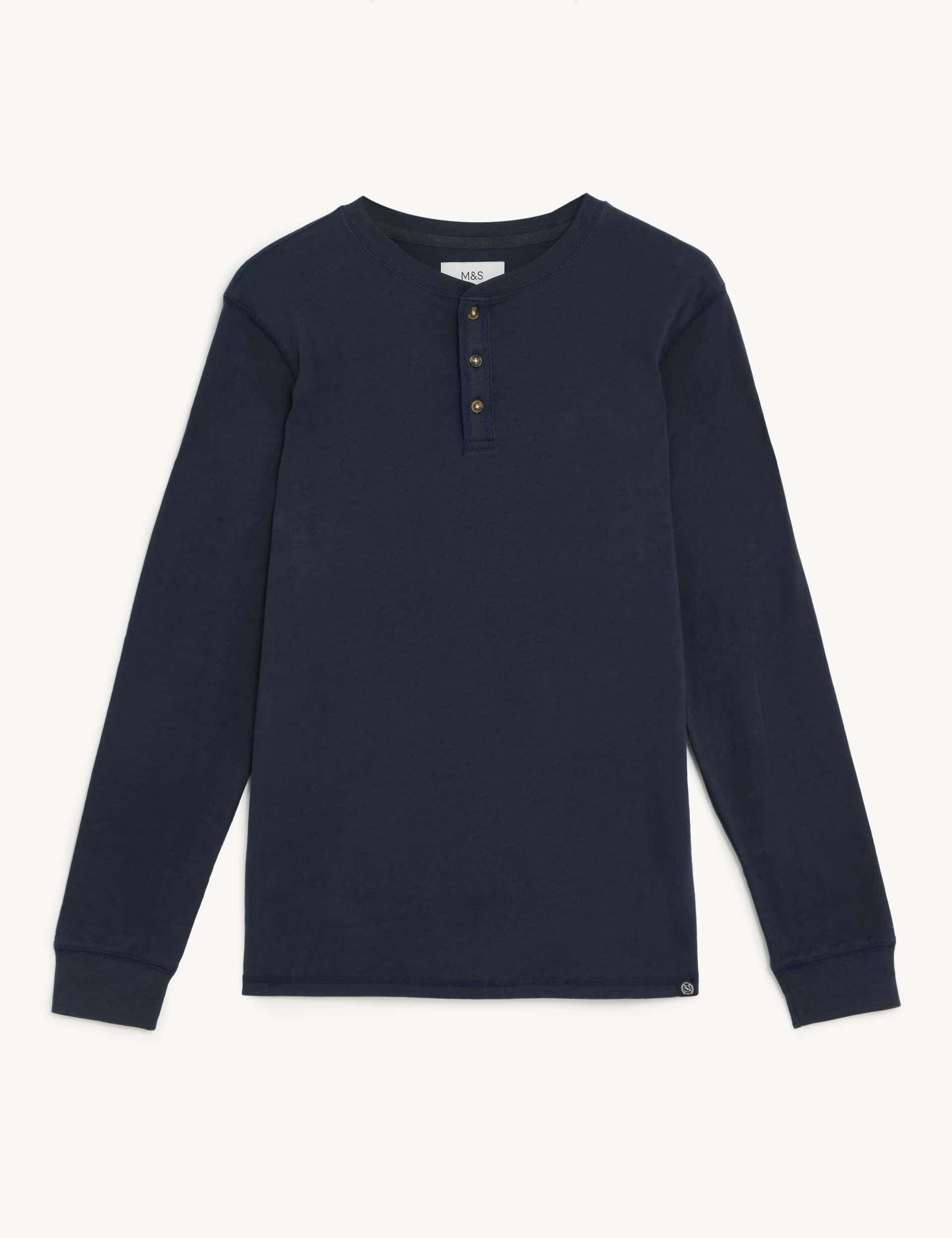M&S Men's Brushed Cotton Crew Neck Henley T-Shirt