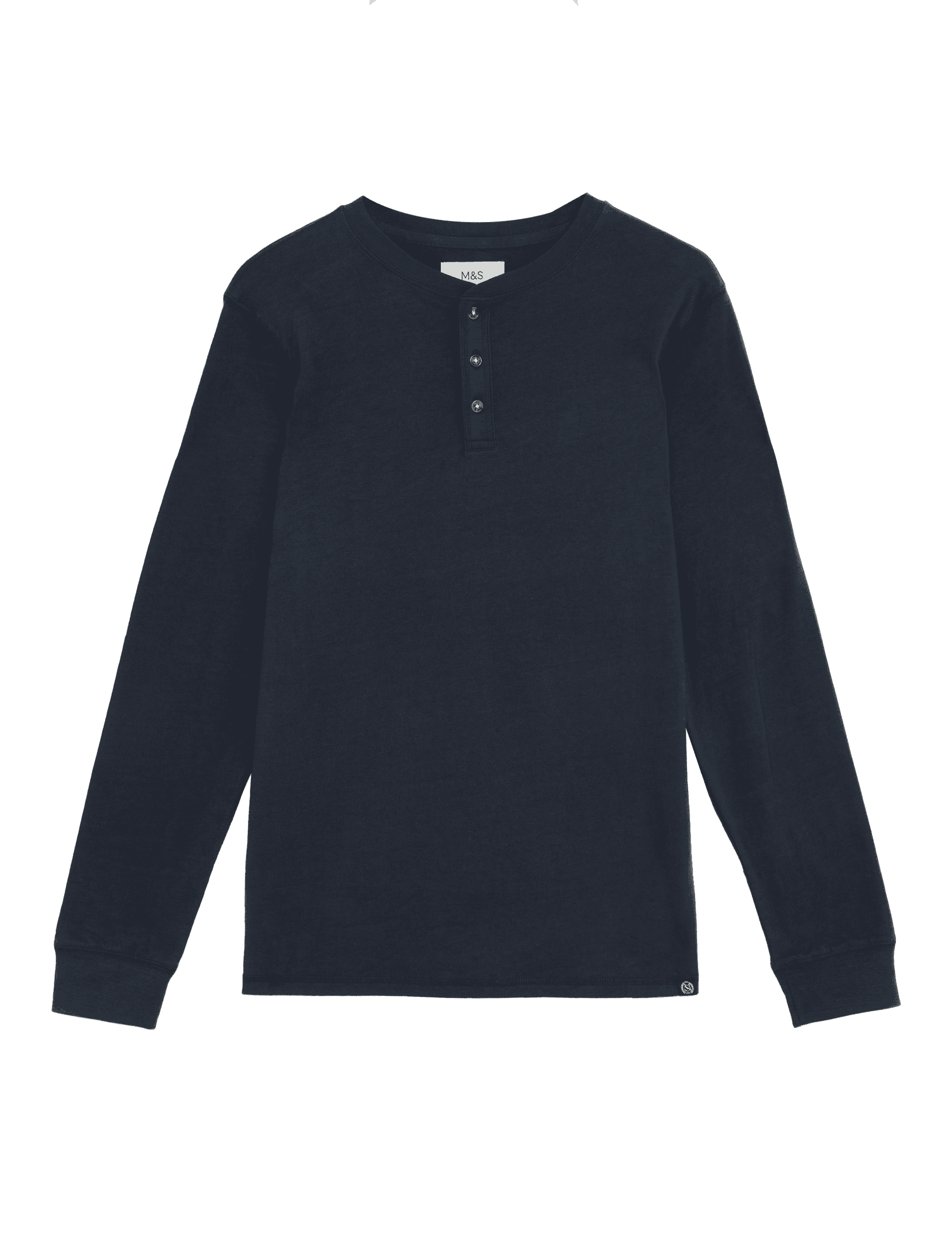 M&S Collection Men's Brushed Cotton Crew Neck Henley T-Shirt - SREG - Dark Navy, Dark Navy