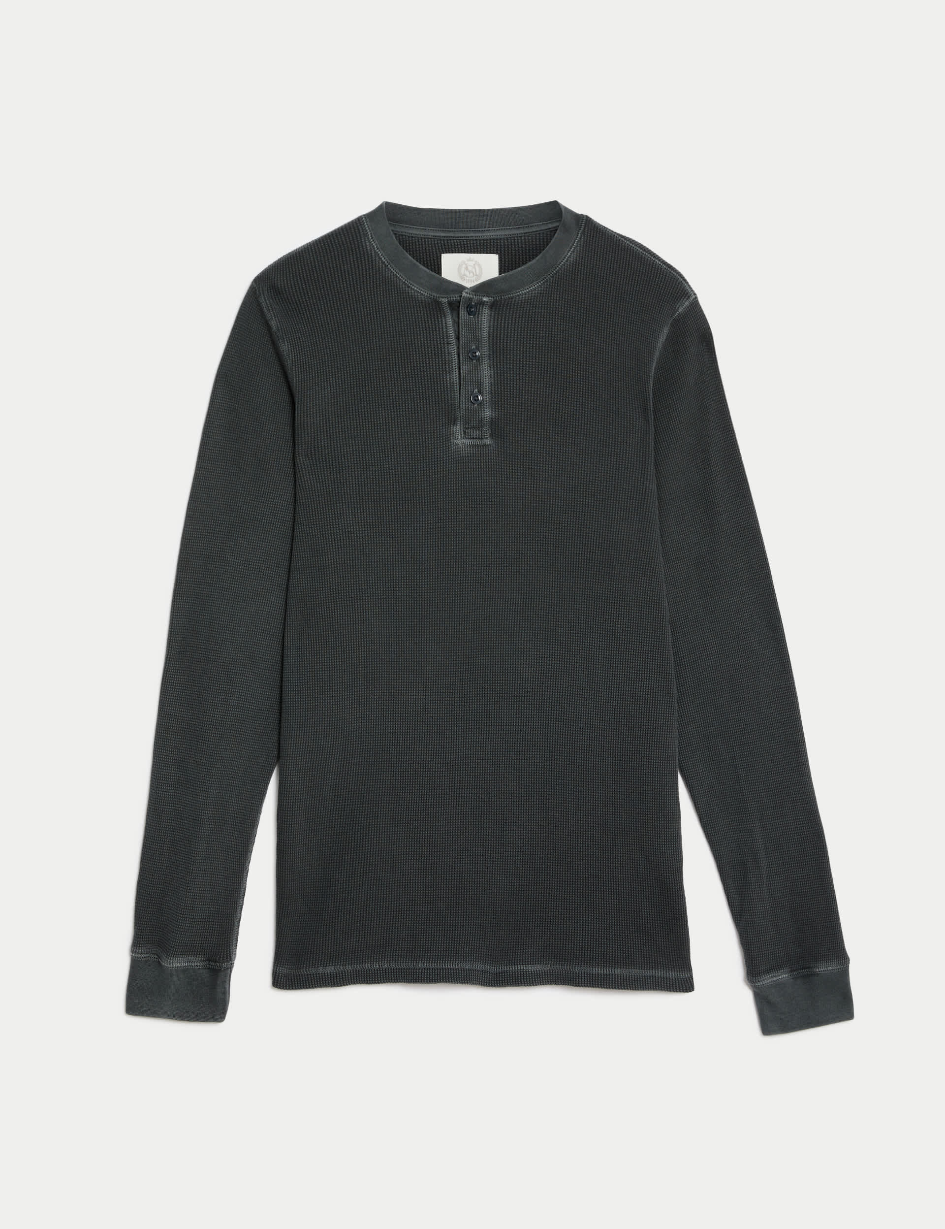 M&S Collection Men's Pure Cotton Waffle Henley Long Sleeve Top - XXLREG - Dark Navy, Dark Navy