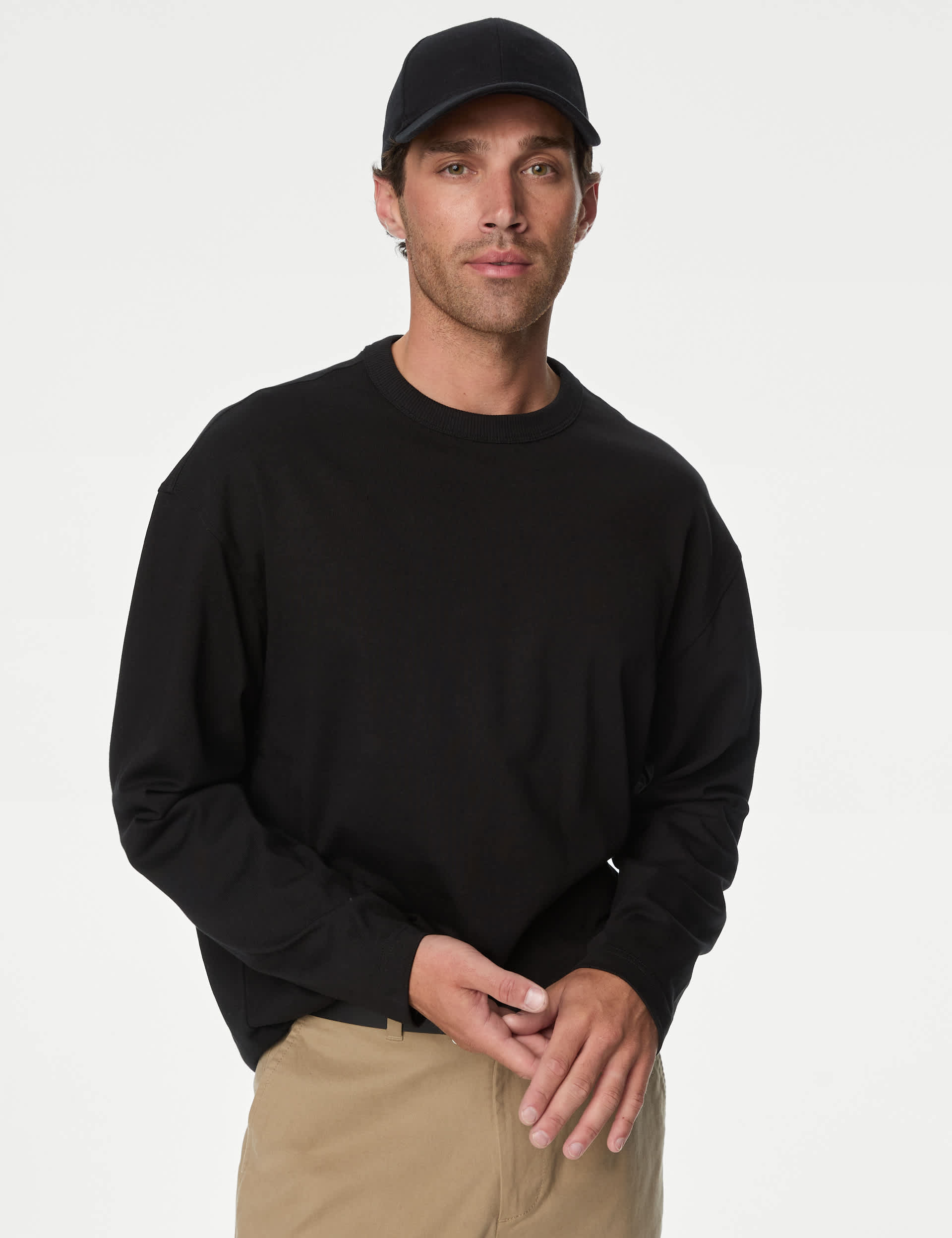 M&S Men's Pure Cotton Long Sleeve T-Shirt