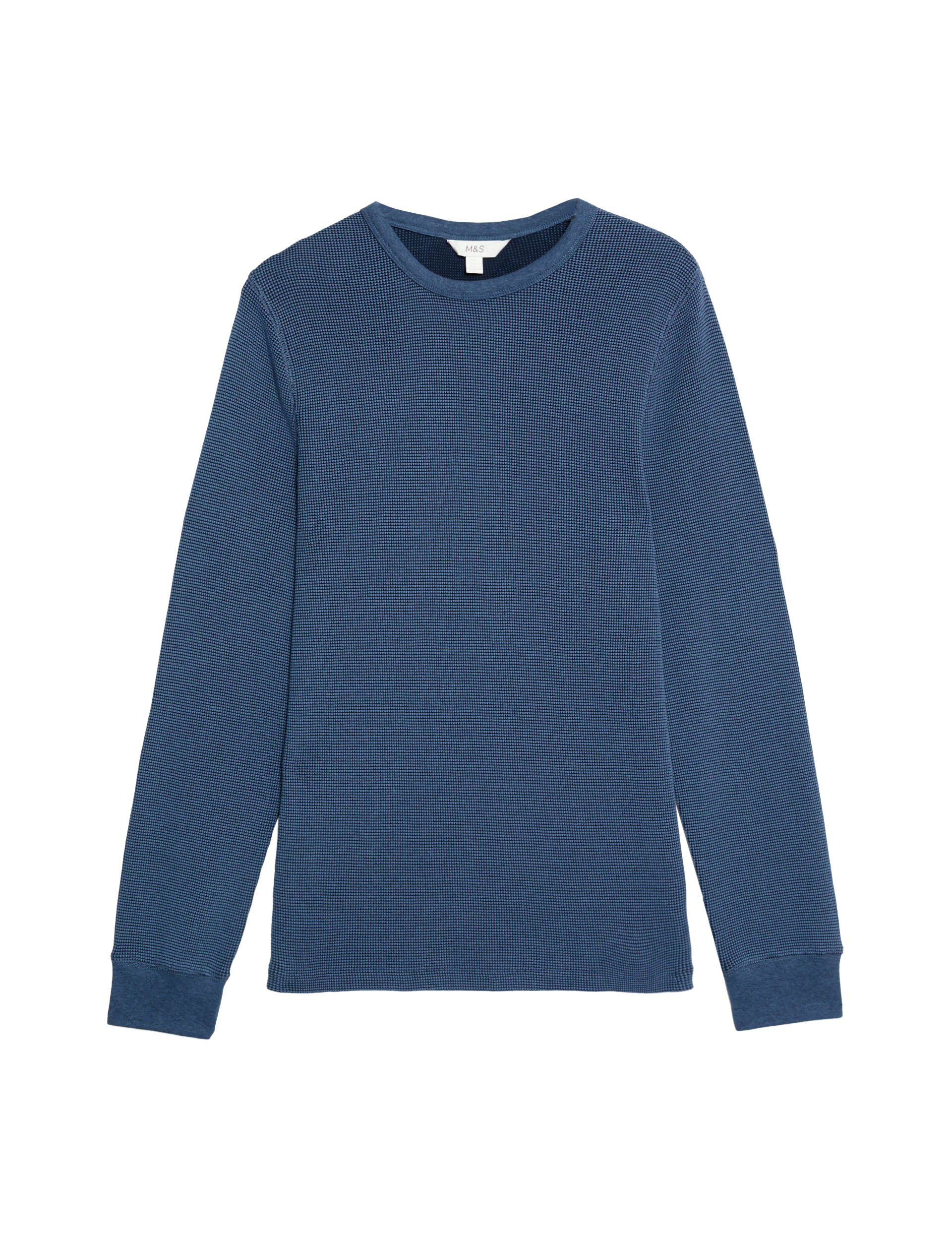 M&S Collection Men's Pure Cotton 2-Tone Waffle Sweatshirt - LREG - Dark Navy, Dark Navy,Ecru