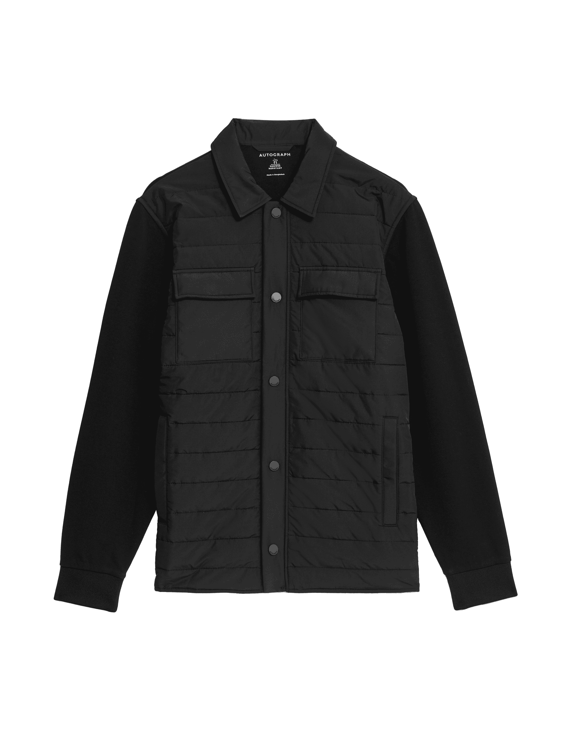 Autograph Men's Cotton Rich Quilted Hybrid Overshirt - LREG - Black, Stone,Black