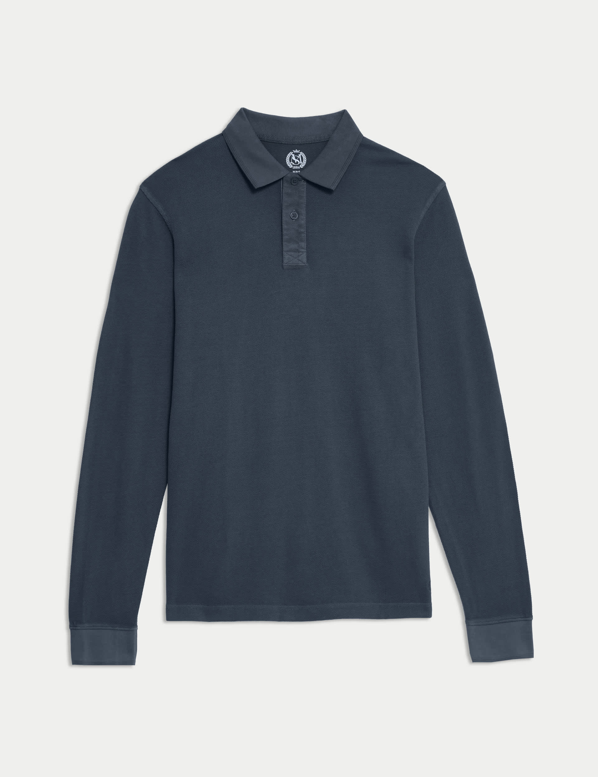 M&S Men's Pure Cotton Textured Long Sleeved Polo Shirt