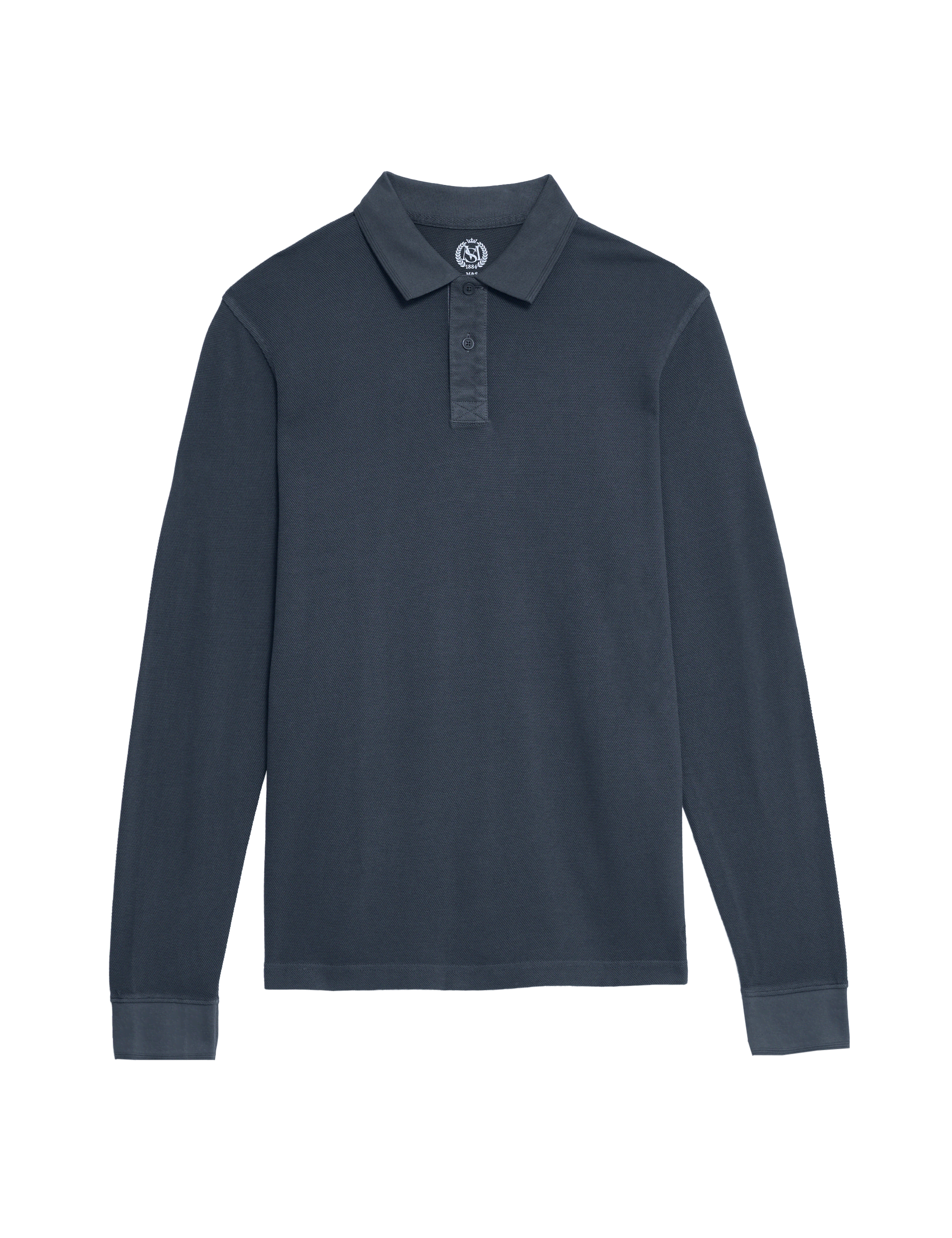 M&S Collection Men's Pure Cotton Textured Long Sleeved Polo Shirt - LREG - Dark Navy, Claret,Dark Na