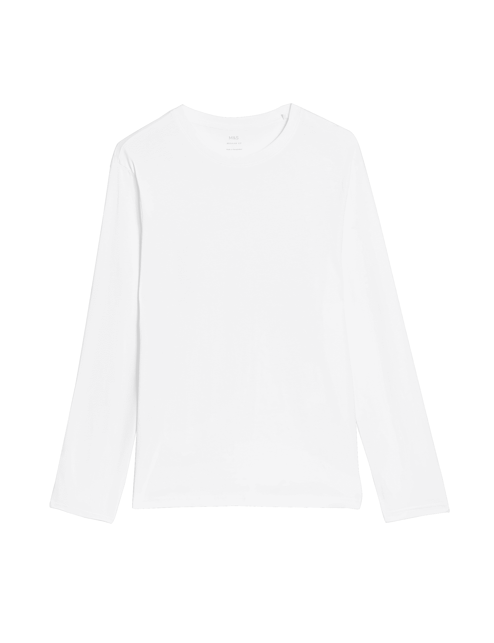 M&S Collection Men's Pure Cotton Long Sleeve T-Shirt - XLREG - White, Black,White,Dark Navy,Blue,Mus