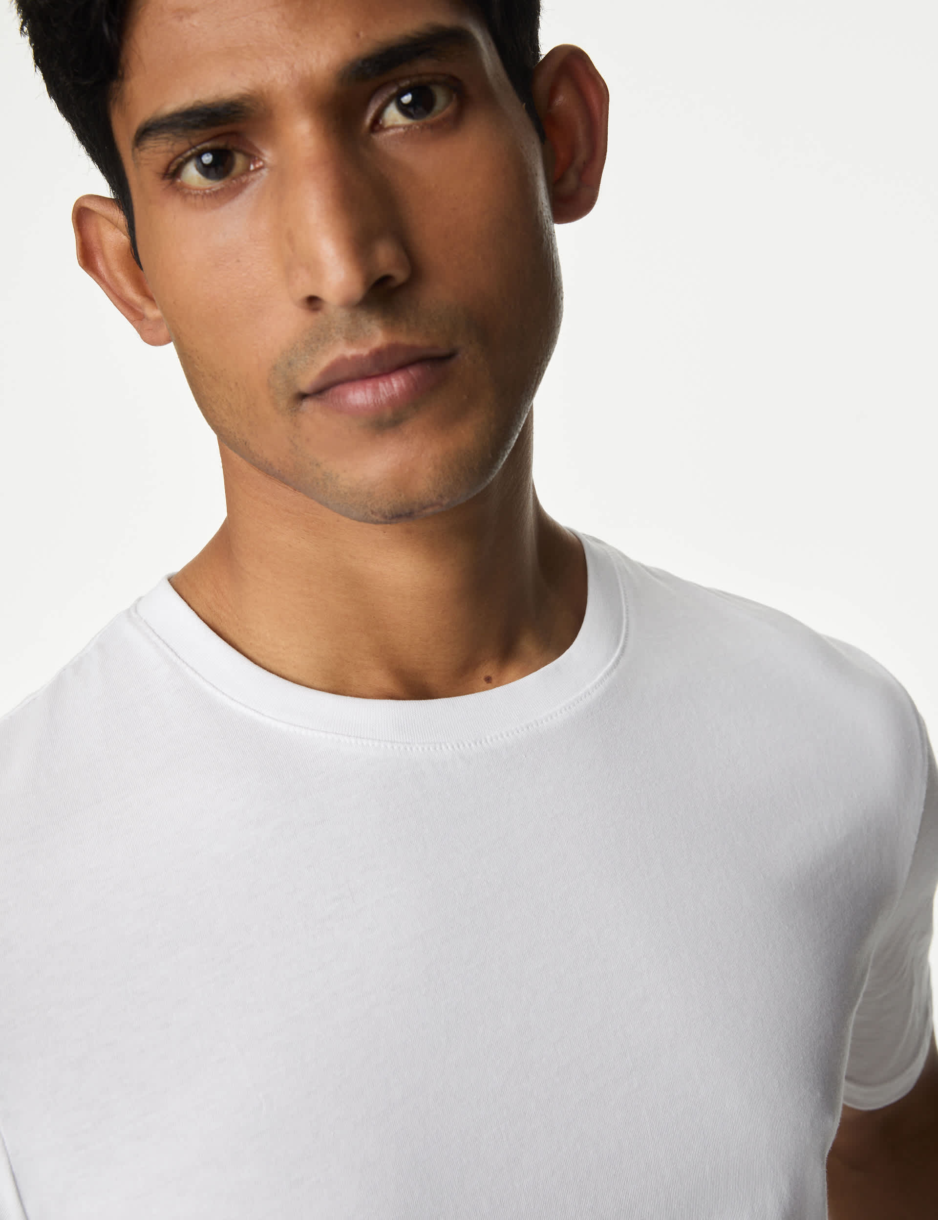 M&S Men's Slim Fit Pure Cotton Crew Neck T-Shirt - MREG - White, Dark Navy,White,Grey Mix,Light Airf