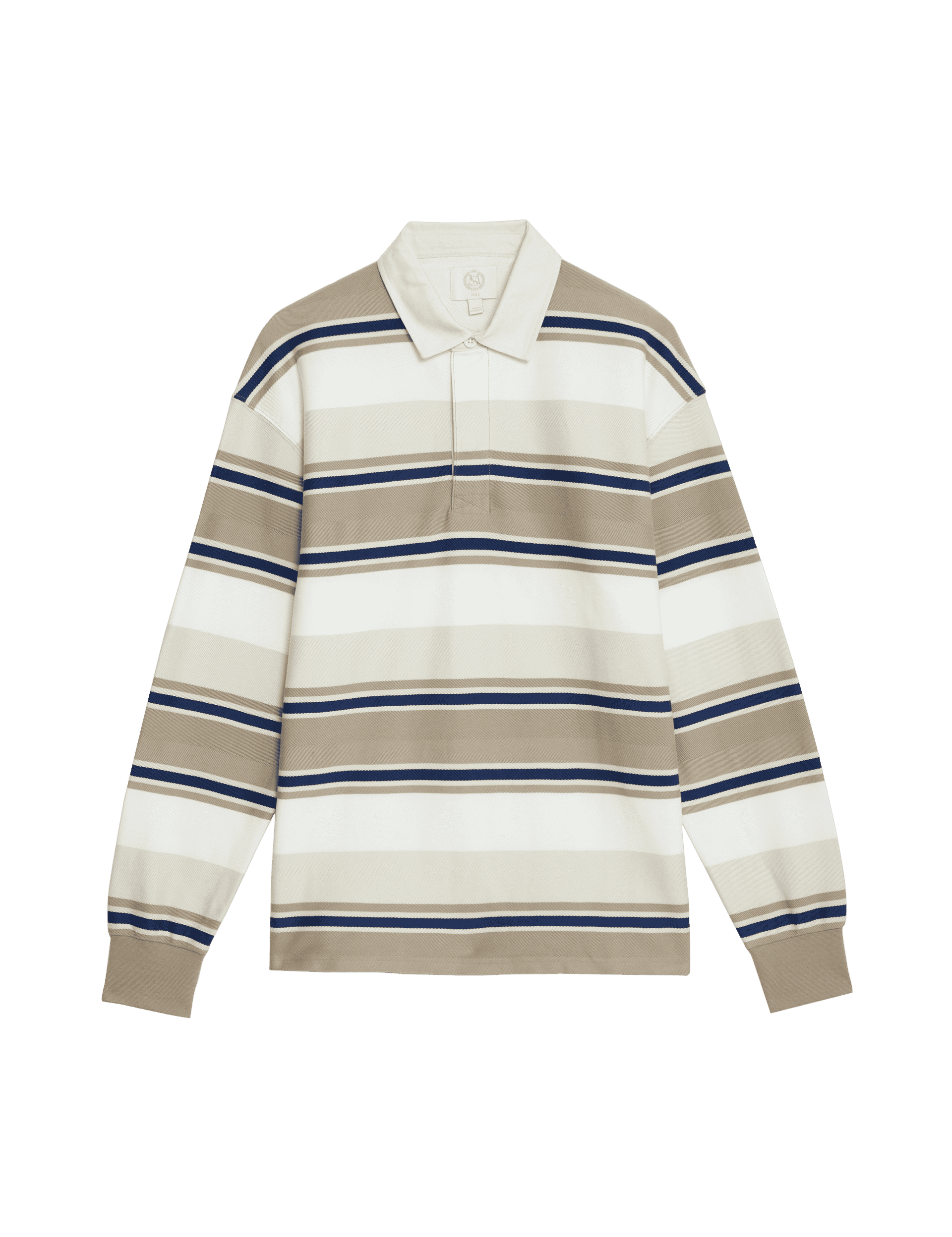 M&S Collection Men's Pure Cotton Striped Rugby Shirt - MREG - Ecru Mix, Ecru Mix