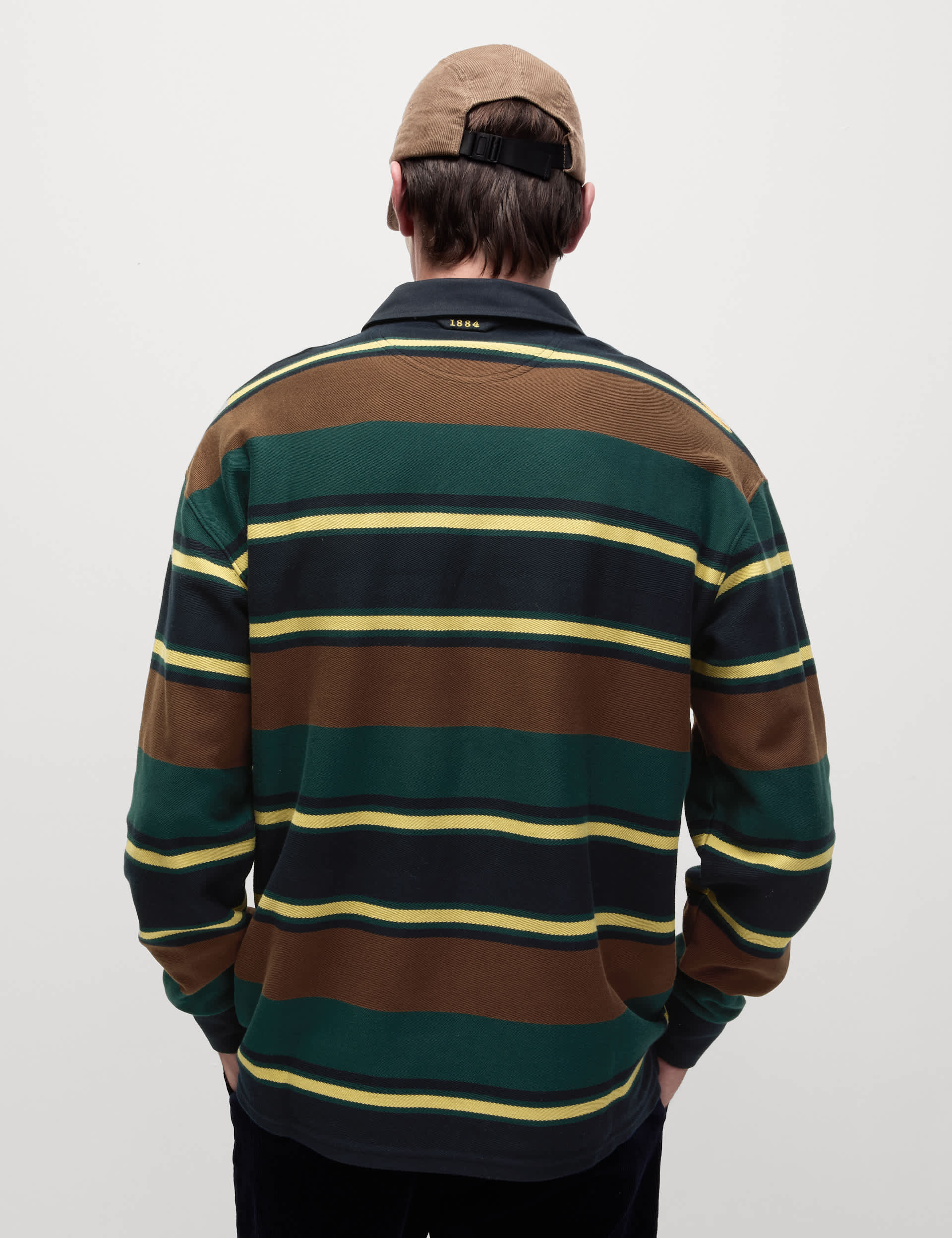 M&S Men's Pure Cotton Striped Rugby Shirt - LREG - Brandy, Ecru Mix,Brandy