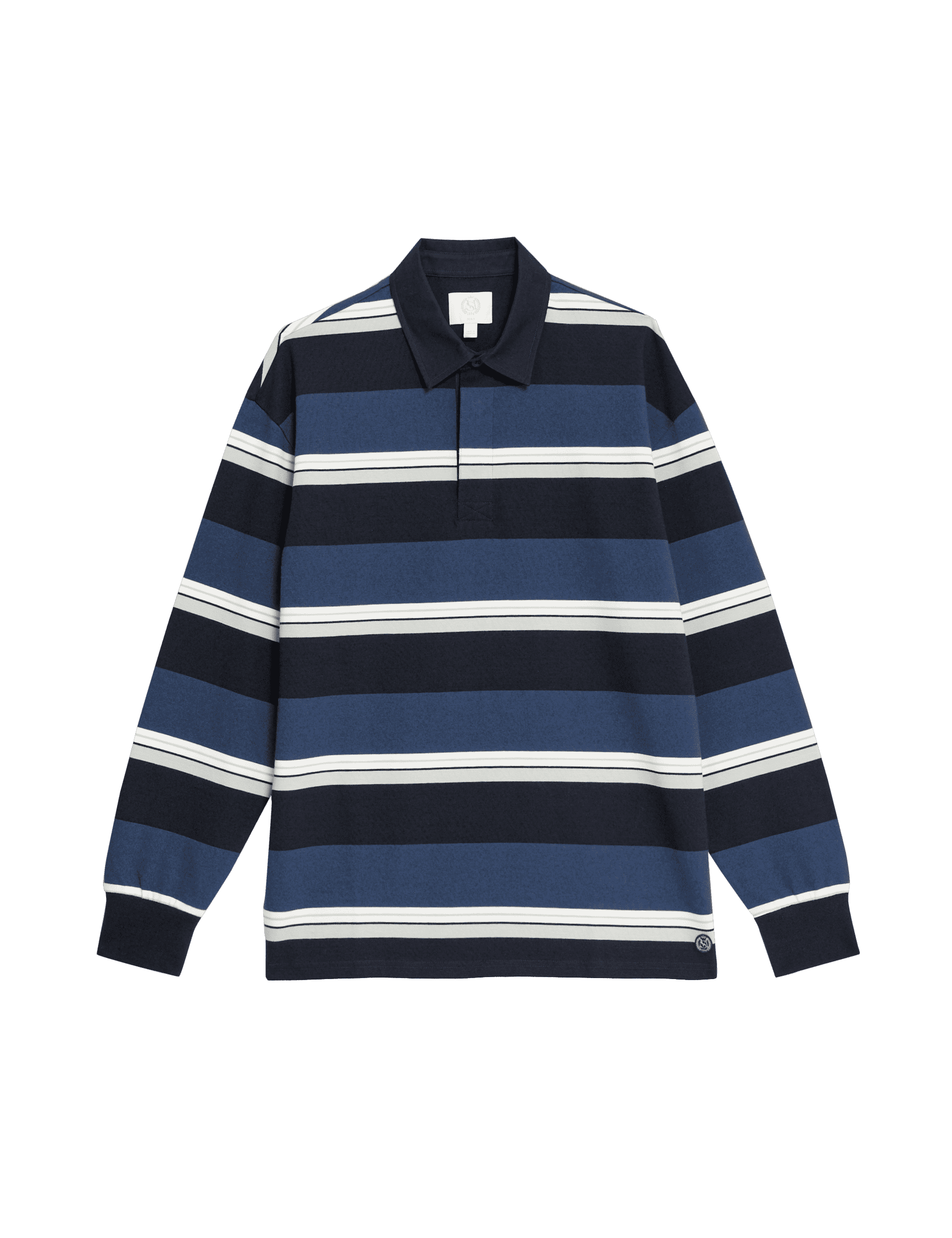 M&S Collection Men's Pure Cotton Striped Rugby Top - SREG - Dark Navy Mix, Dark Navy Mix