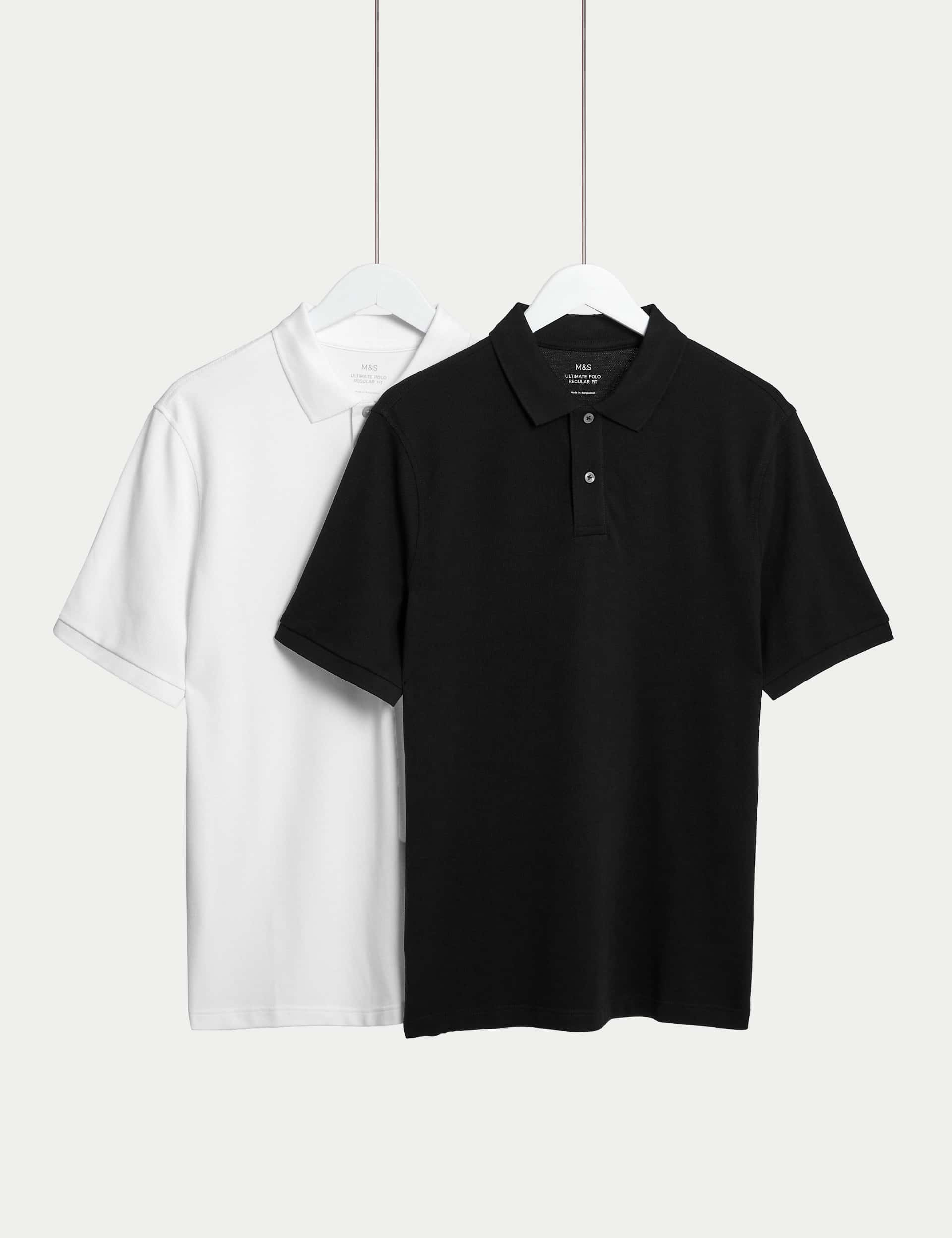 M&S Men's 2 Pack Pure Cotton Polo Shirts - XLREG - Black/White, Black/White,White Mix,Black Mix,Pale