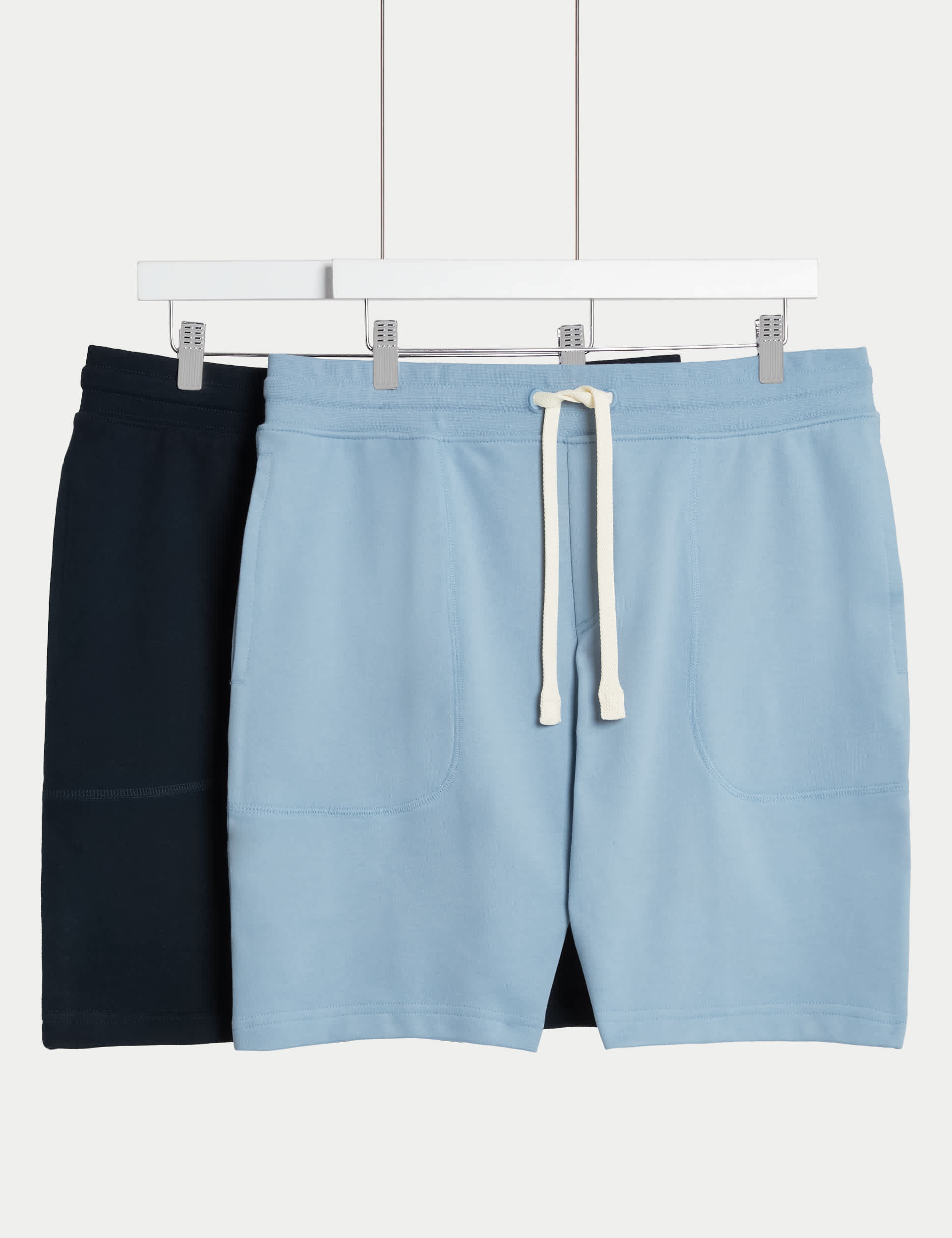 M&S Men's 2 Pack Pure Cotton Jersey Shorts - MREG - Blue Mix, Grey Mix,Black Mix,Blue Mix