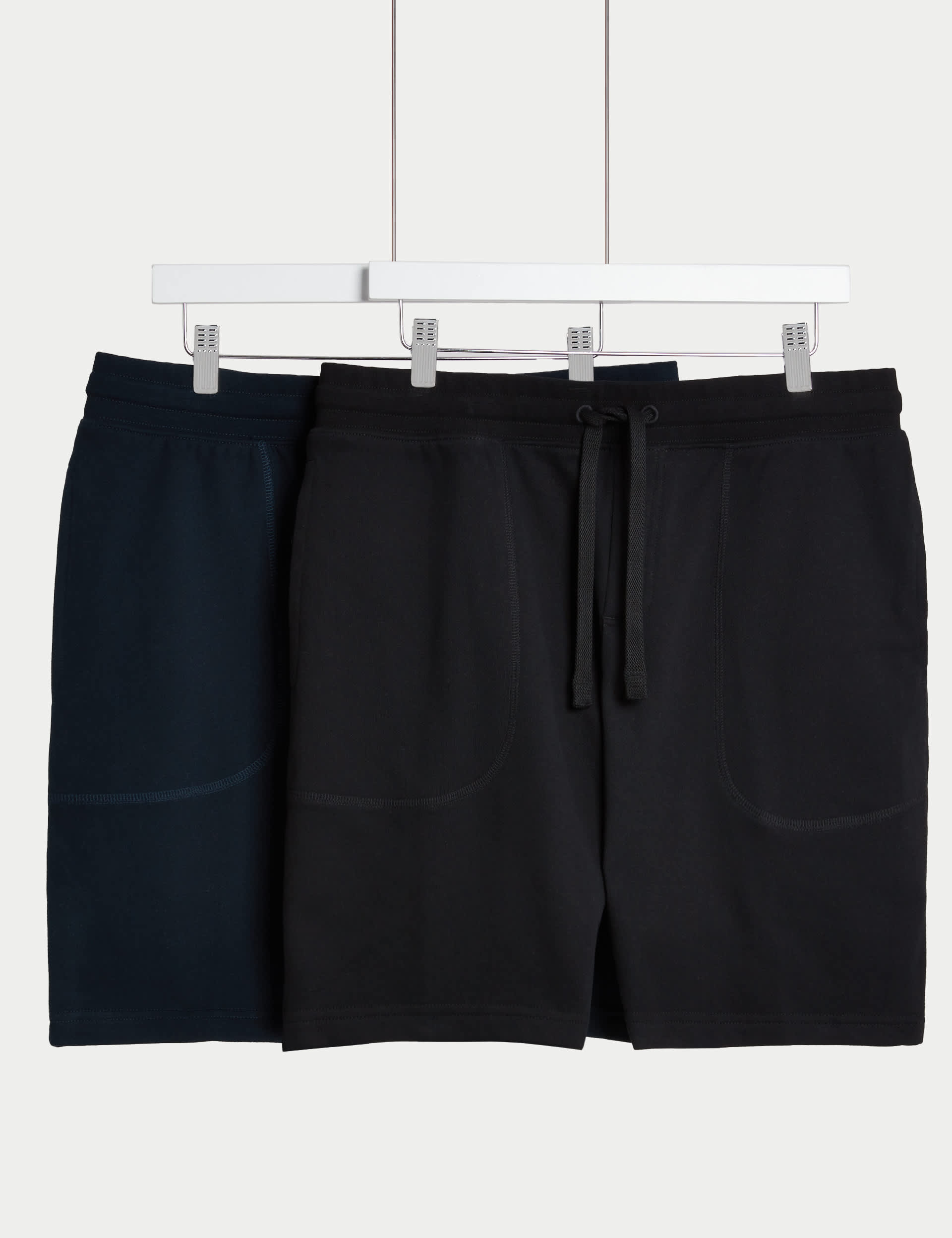 M&S Men's 2pk Pure Cotton Jersey Shorts - LREG - Black Mix, Grey Mix,Black Mix,Blue Mix