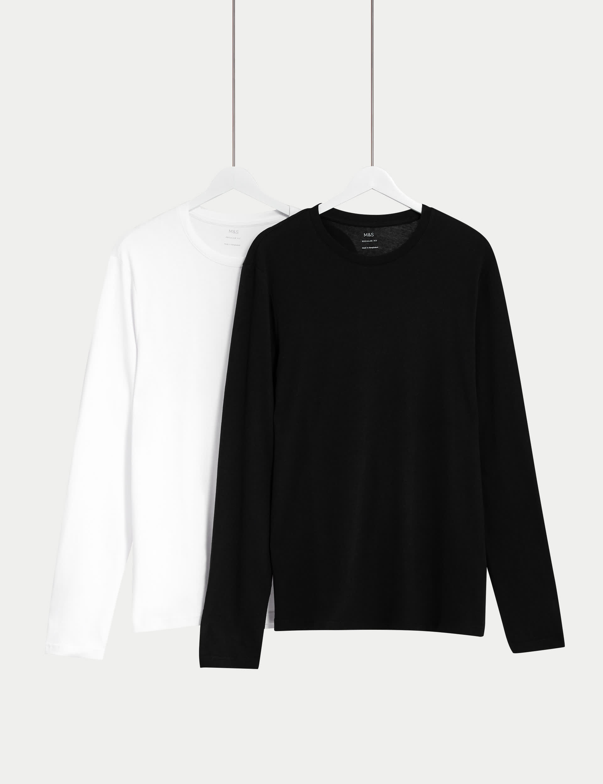 M&S Men's 2pk Pure Cotton Long Sleeve T-Shirts